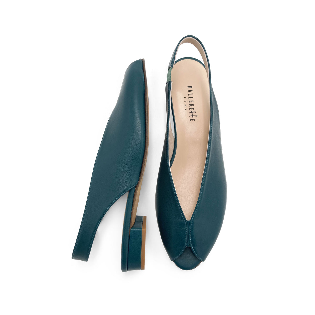 Slingback open toe blu petrolio in pelle