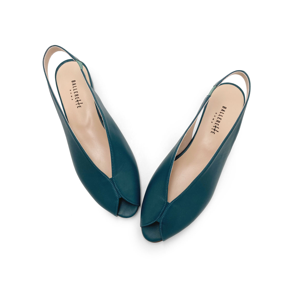 Slingback open toe blu petrolio in pelle