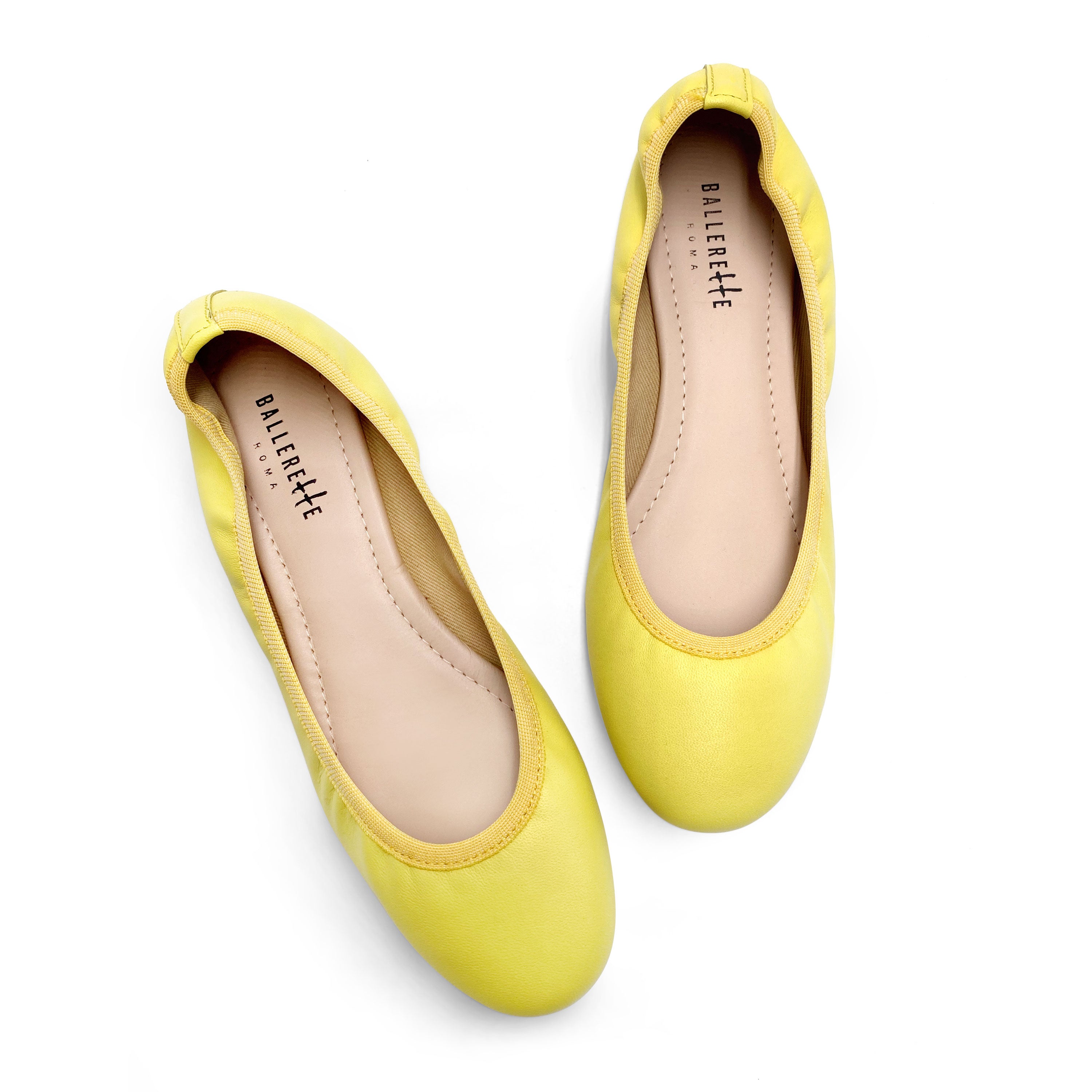 Ballerinas mit Gummizug aus zitronengelbem Leder