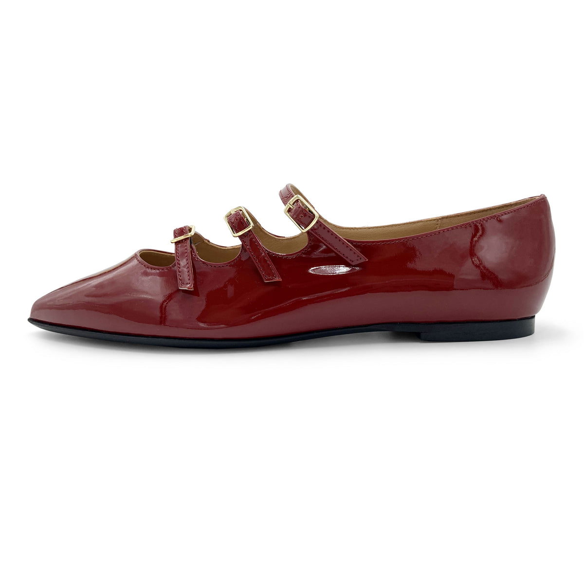 Ballerines rouges pointues brillantes avec trois brides