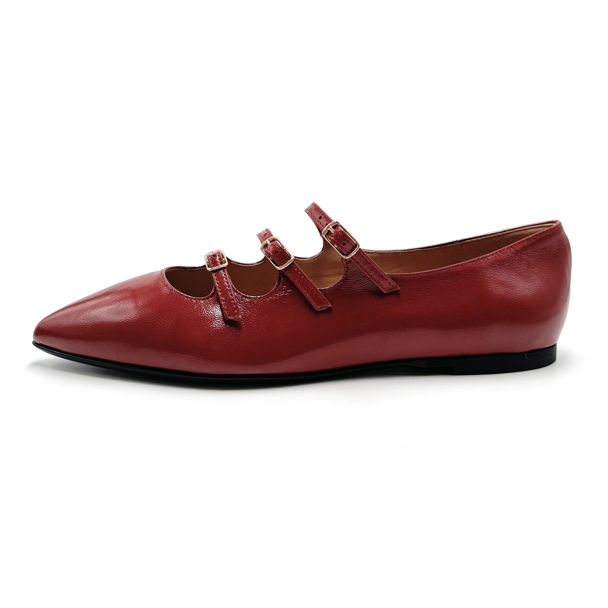 Ballerines pointues rouges brillantes à brides