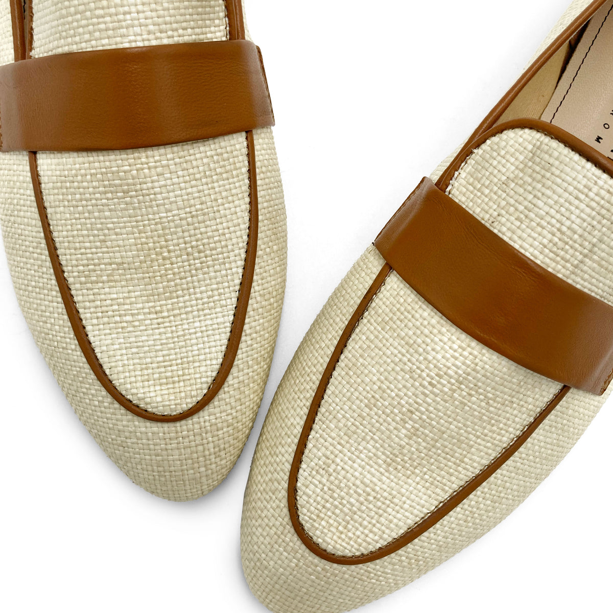 Beige Damen-Sommer-Mokassins aus Raffia