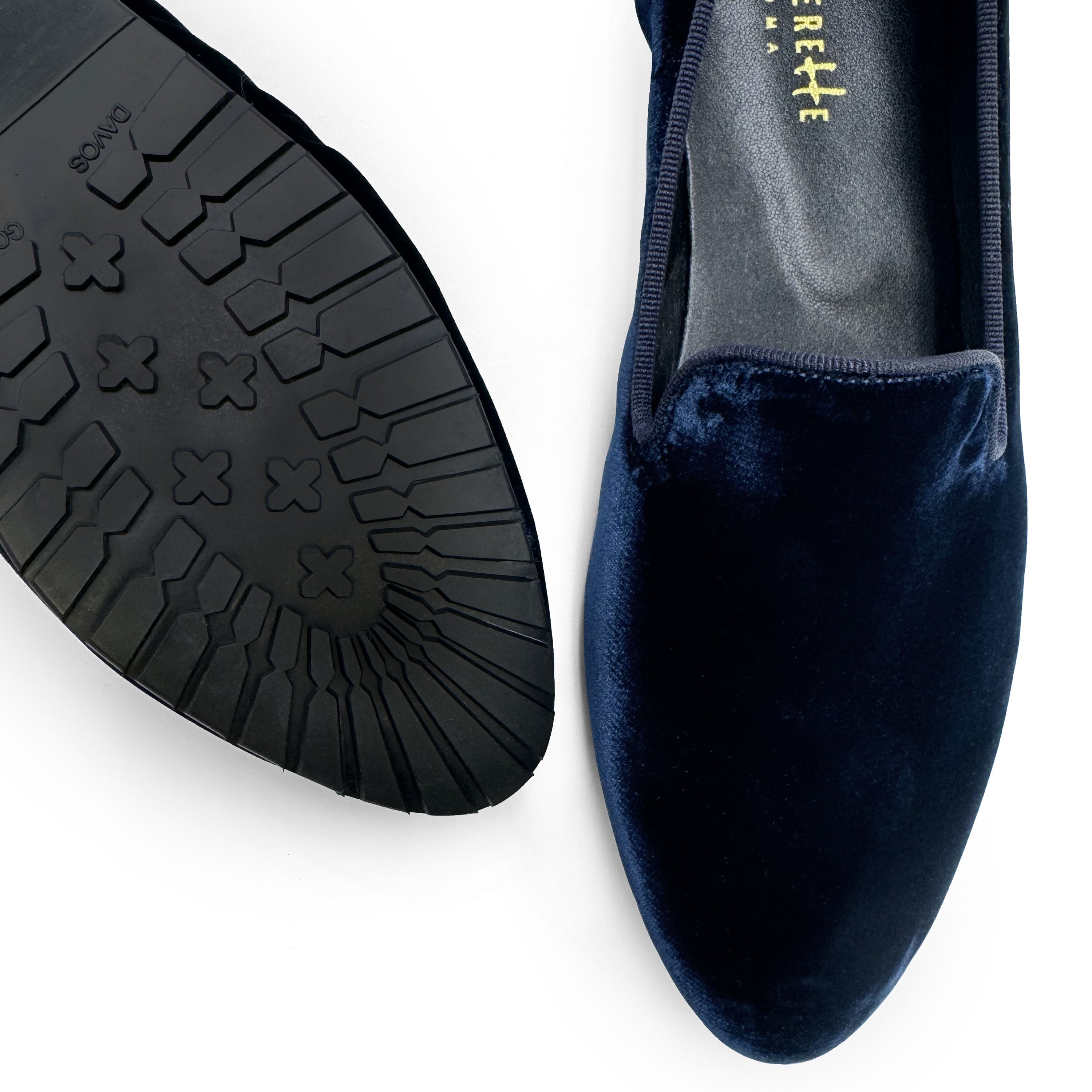 Slippers femme en velours bleu