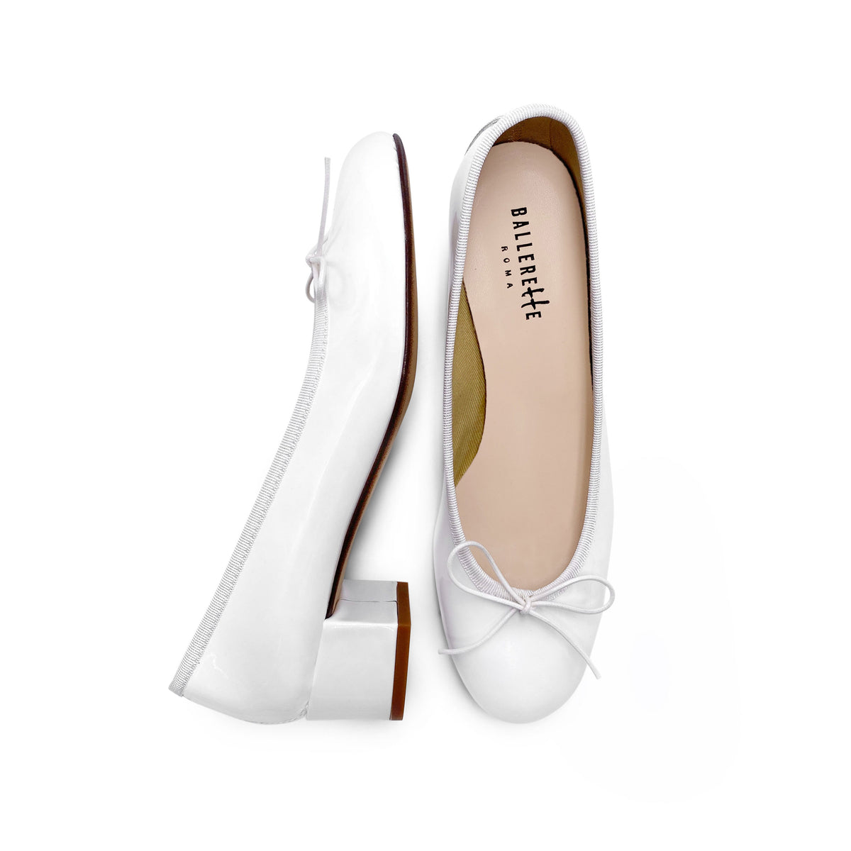 Ballerine bianche con tacco alto in vernice