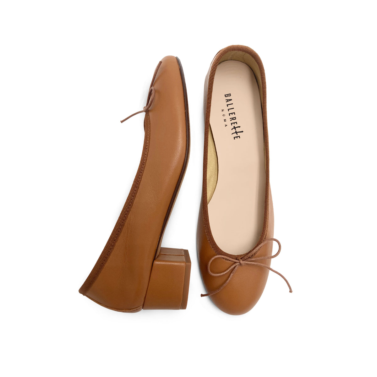 Ballerine in pelle cuoio con tacco alto