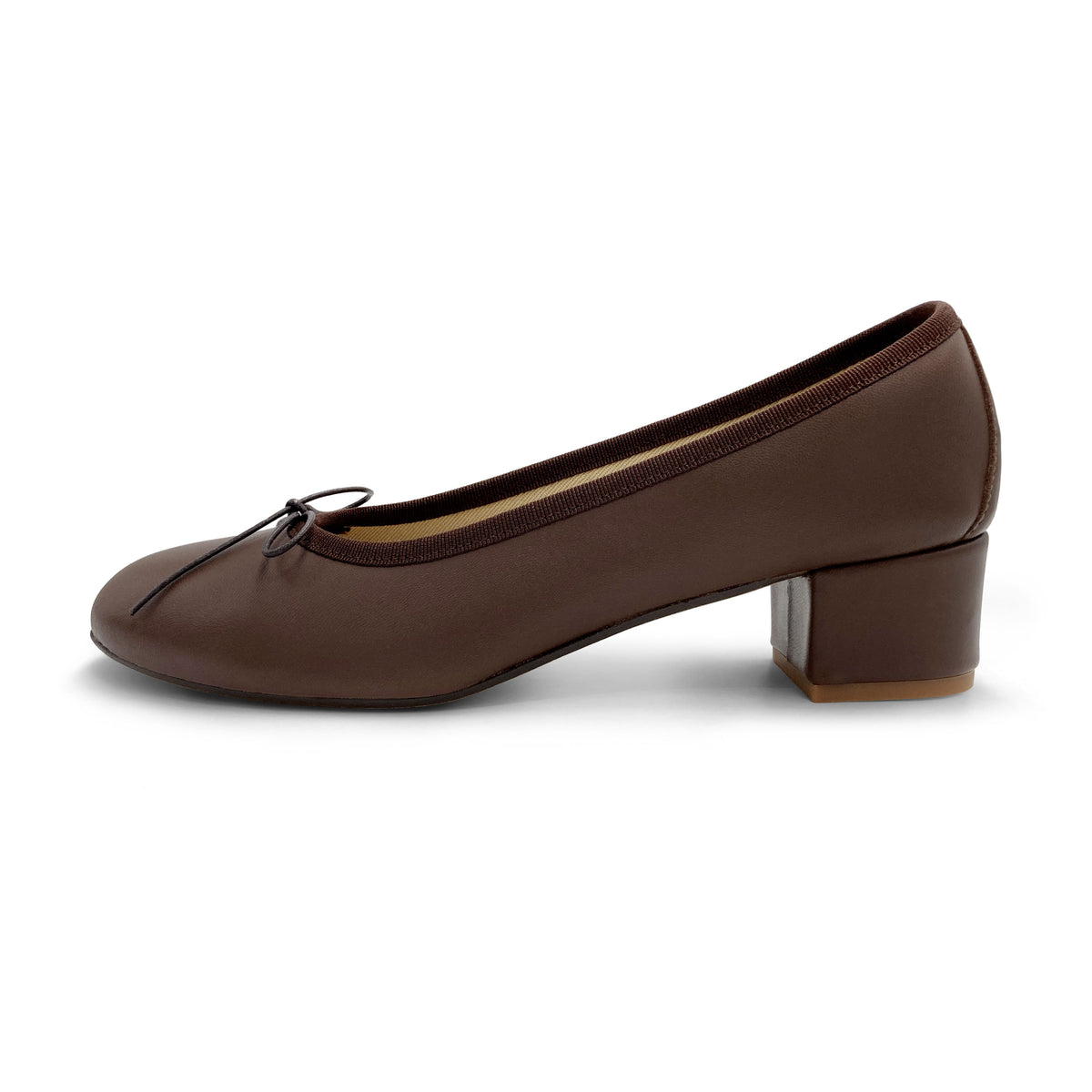 Dunkelbraune Lederballerinas mit hohem Absatz