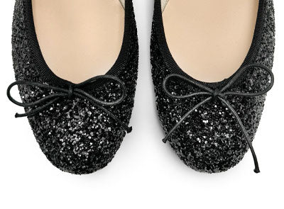 TT GO GREEN Collection - Ballerine con tacco nere glitterate in tessuto ECO