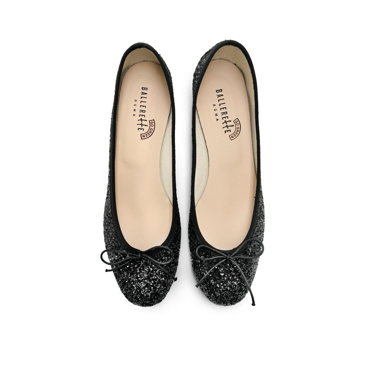 TT GO GREEN Collection - Ballerine con tacco nere glitterate in tessuto ECO