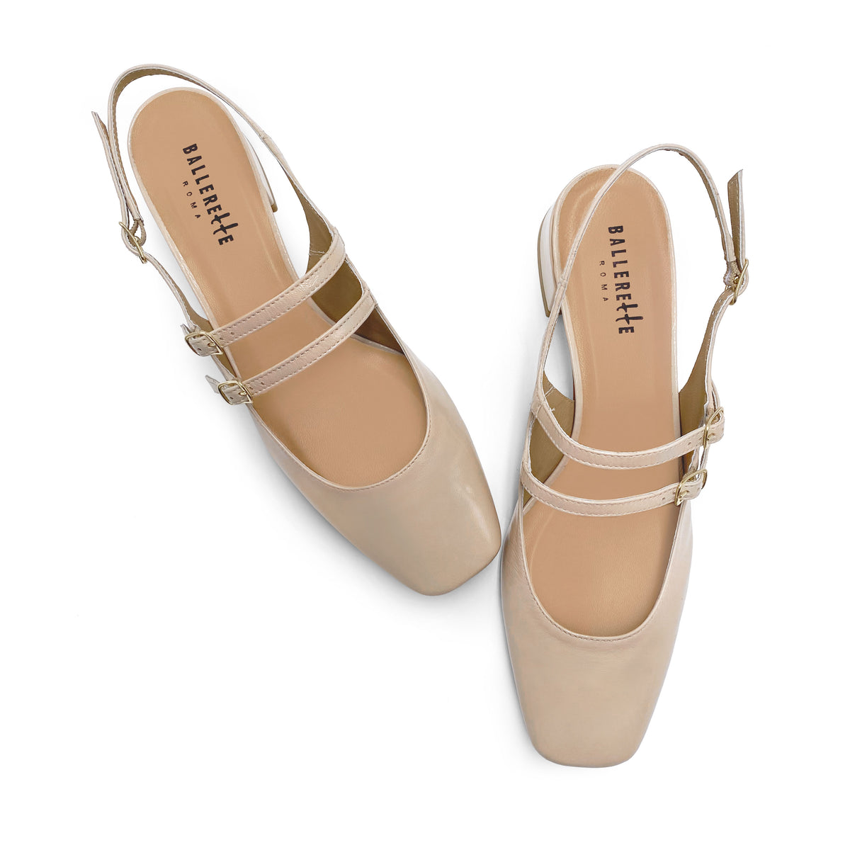 Ballerine slingback beige in pelle lucida con tacco