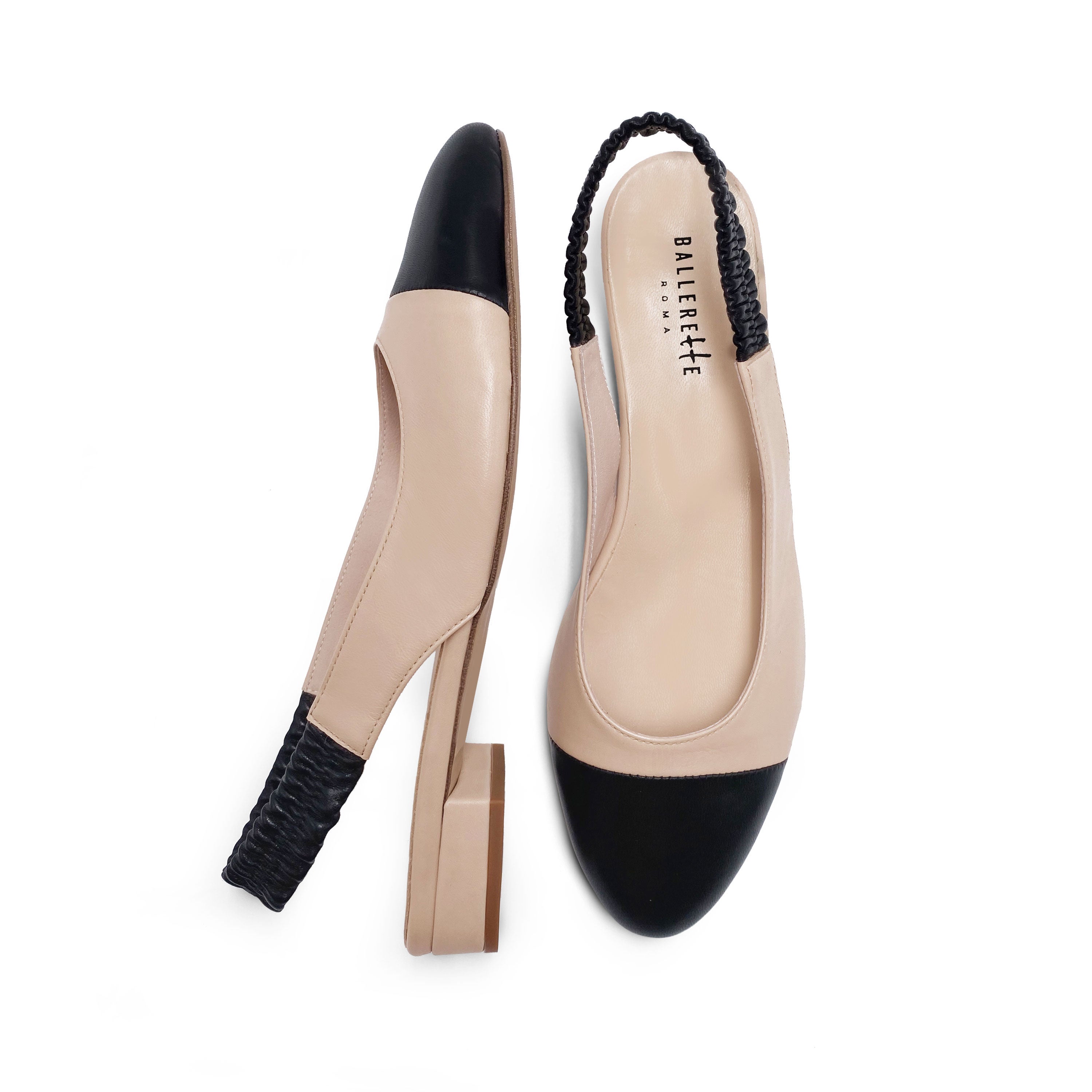 Ballerine slingback in pelle cipria e nere