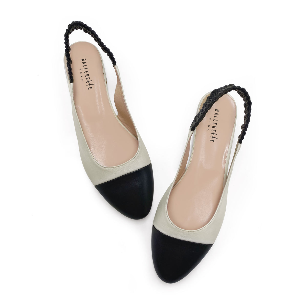 Ballerine slingback in pelle avorio e nere