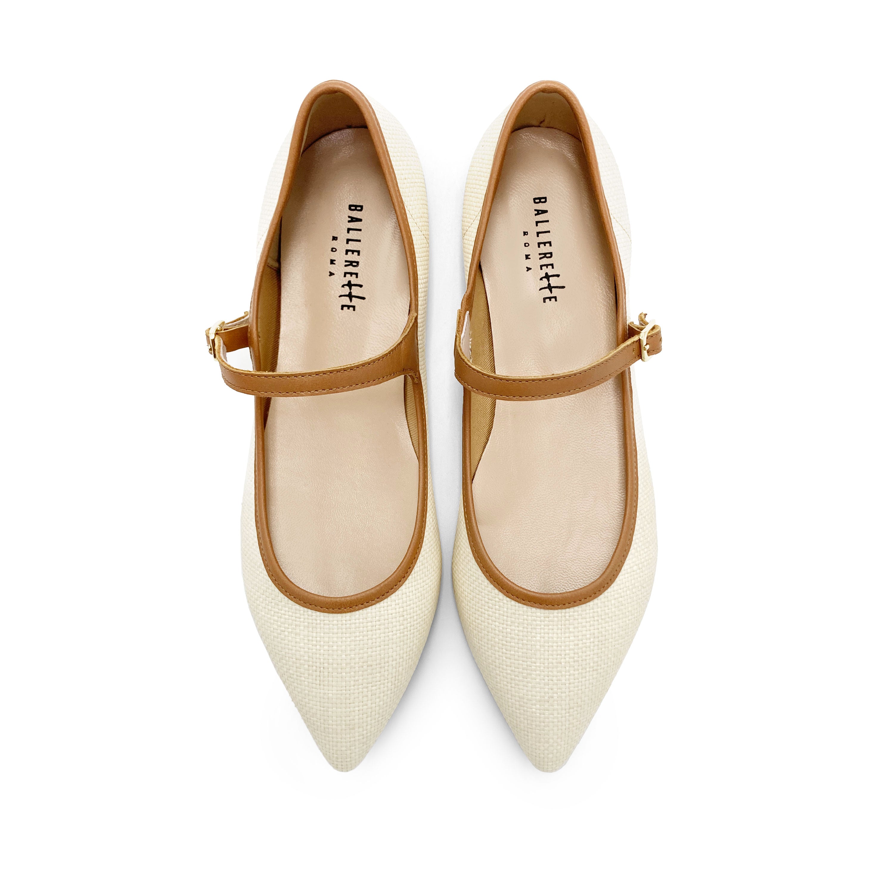 Sommer Mary Jane Ballerinas aus beiger Jutefaser mit Lederriemen