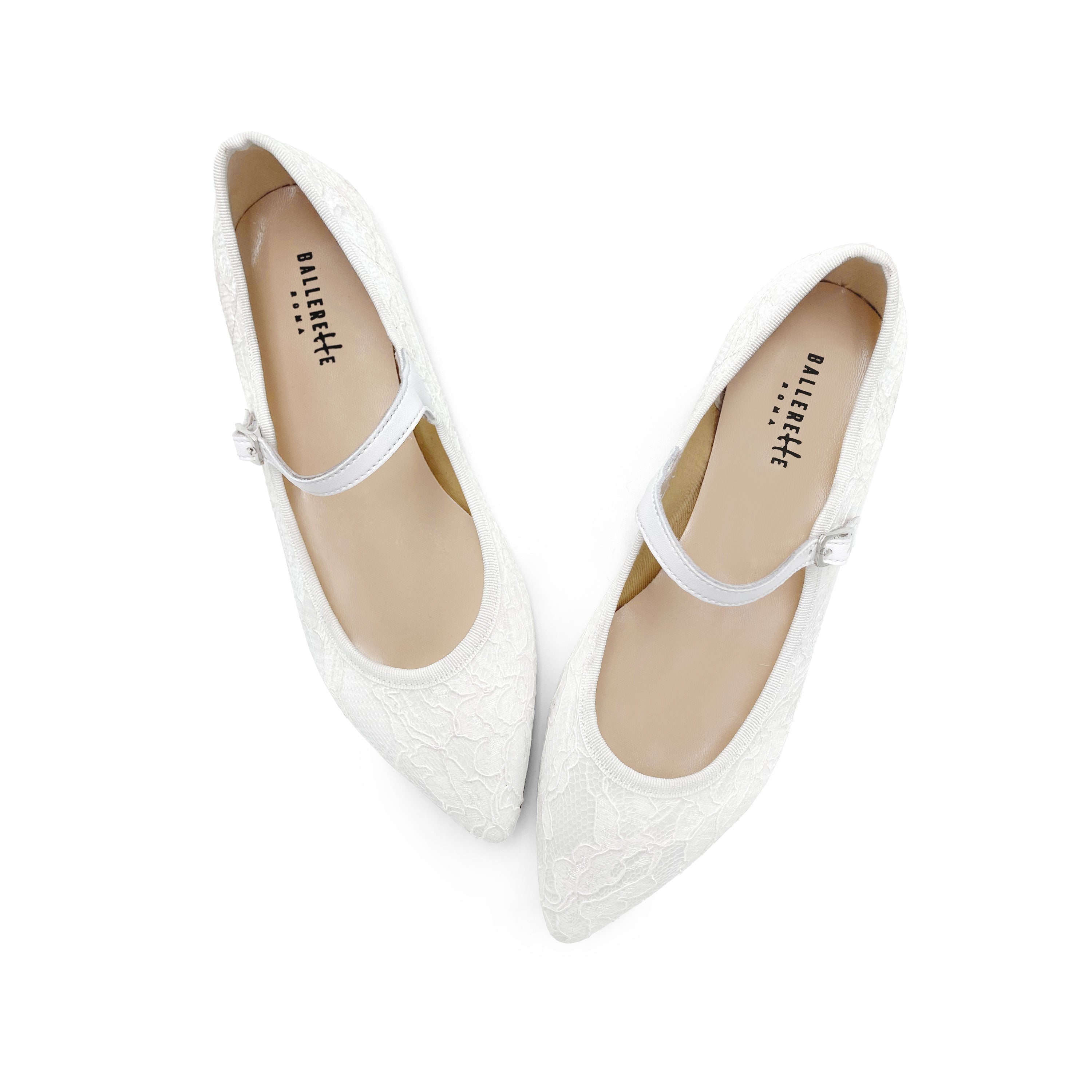 Ballerine Mary Jane bianche da sposa in pizzo