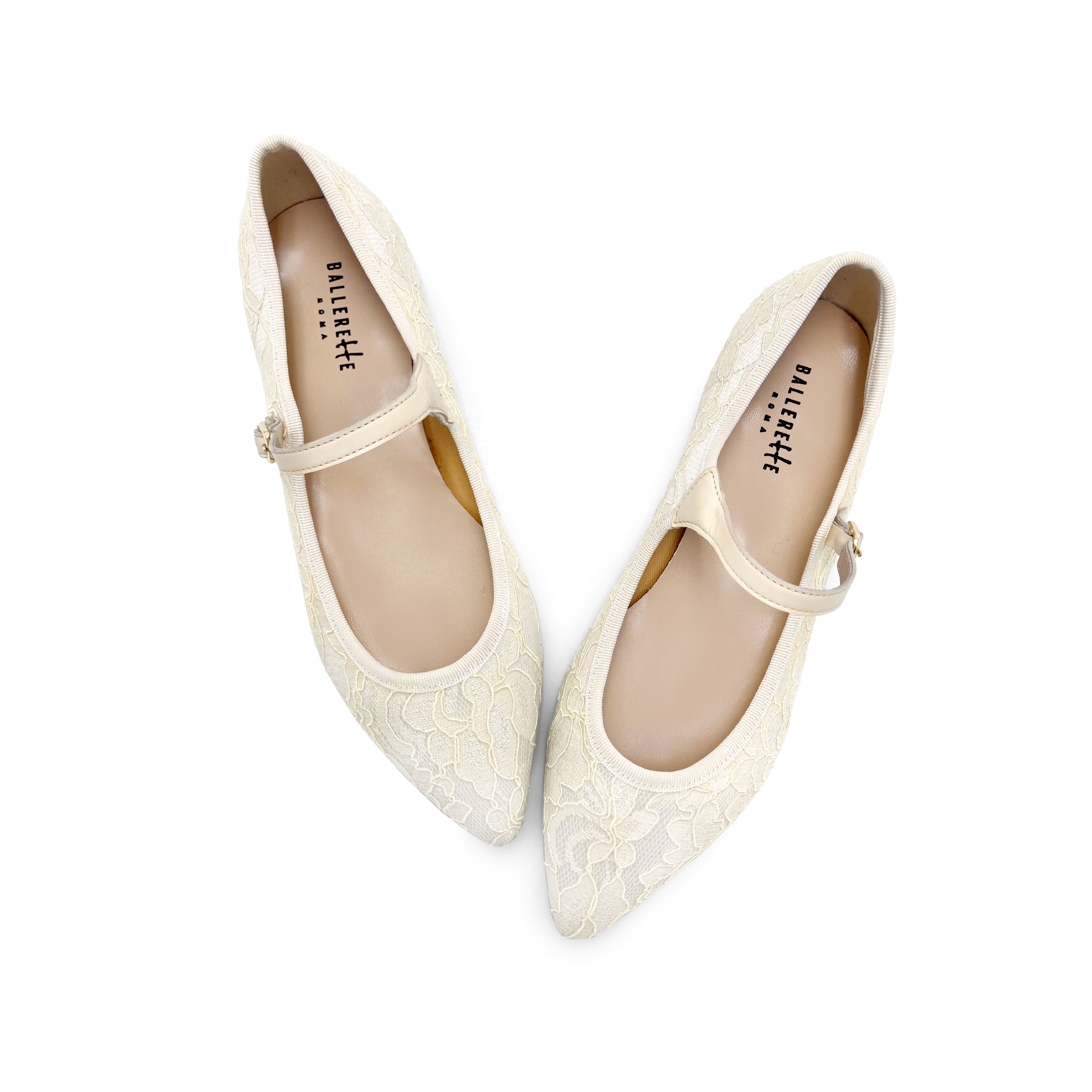 Ballerine Mary Jane bianche avorio da sposa in pizzo
