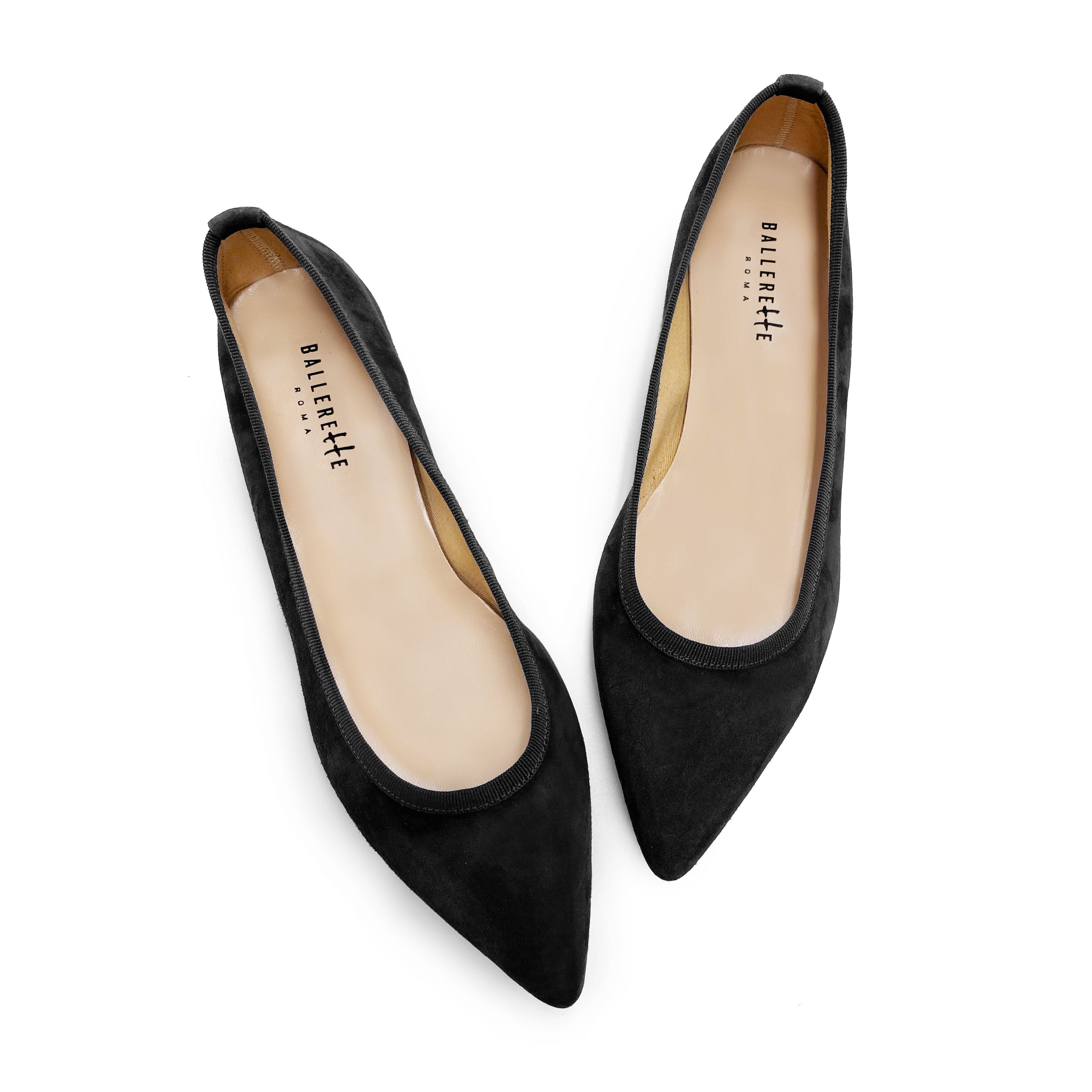 Schwarze spitze Wildlederballerinas