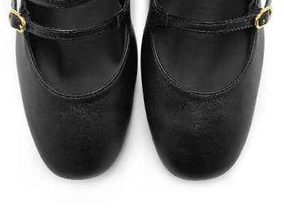 Mary Jane noires en cuir avec trois brides et talon haut