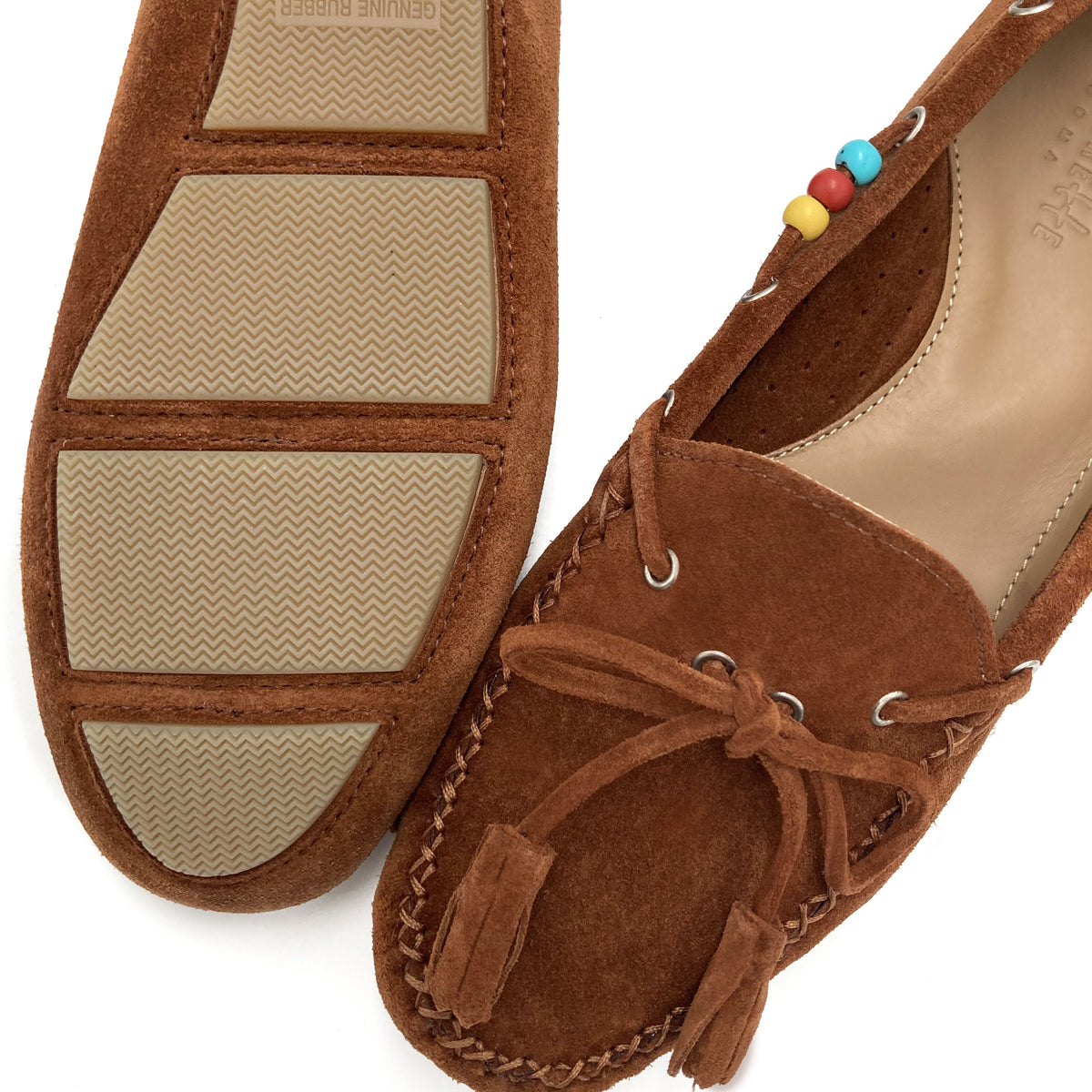 Women’s leather brown moccasins with beads