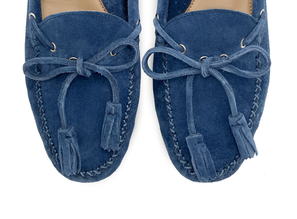 Mocassini blu jeans da donna con perline