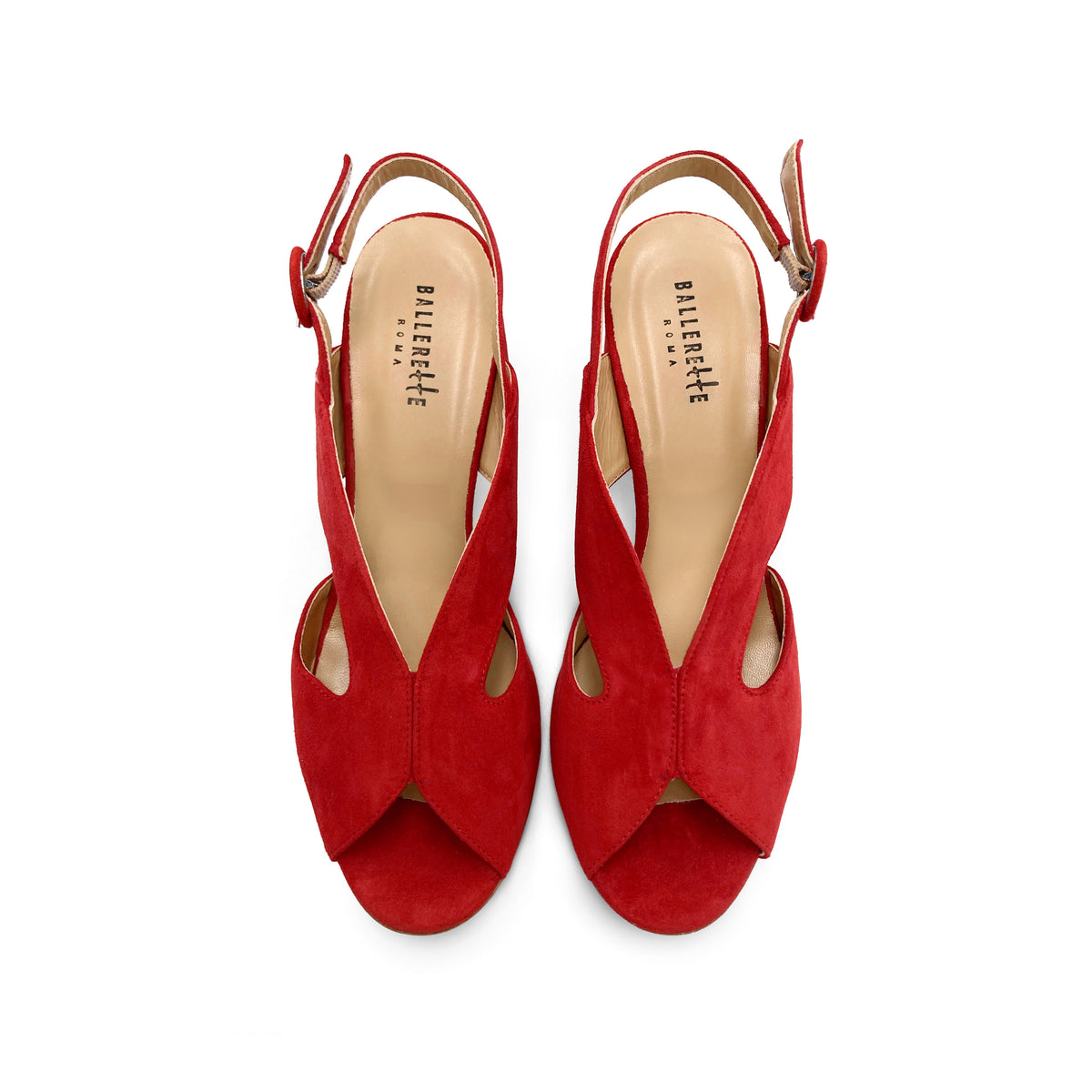 Scarpe open toe slingback rosse in camoscio con tacco
