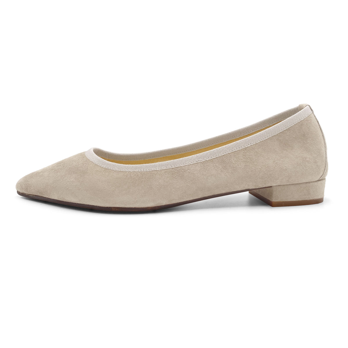 Ballerine a punta beige in camoscio