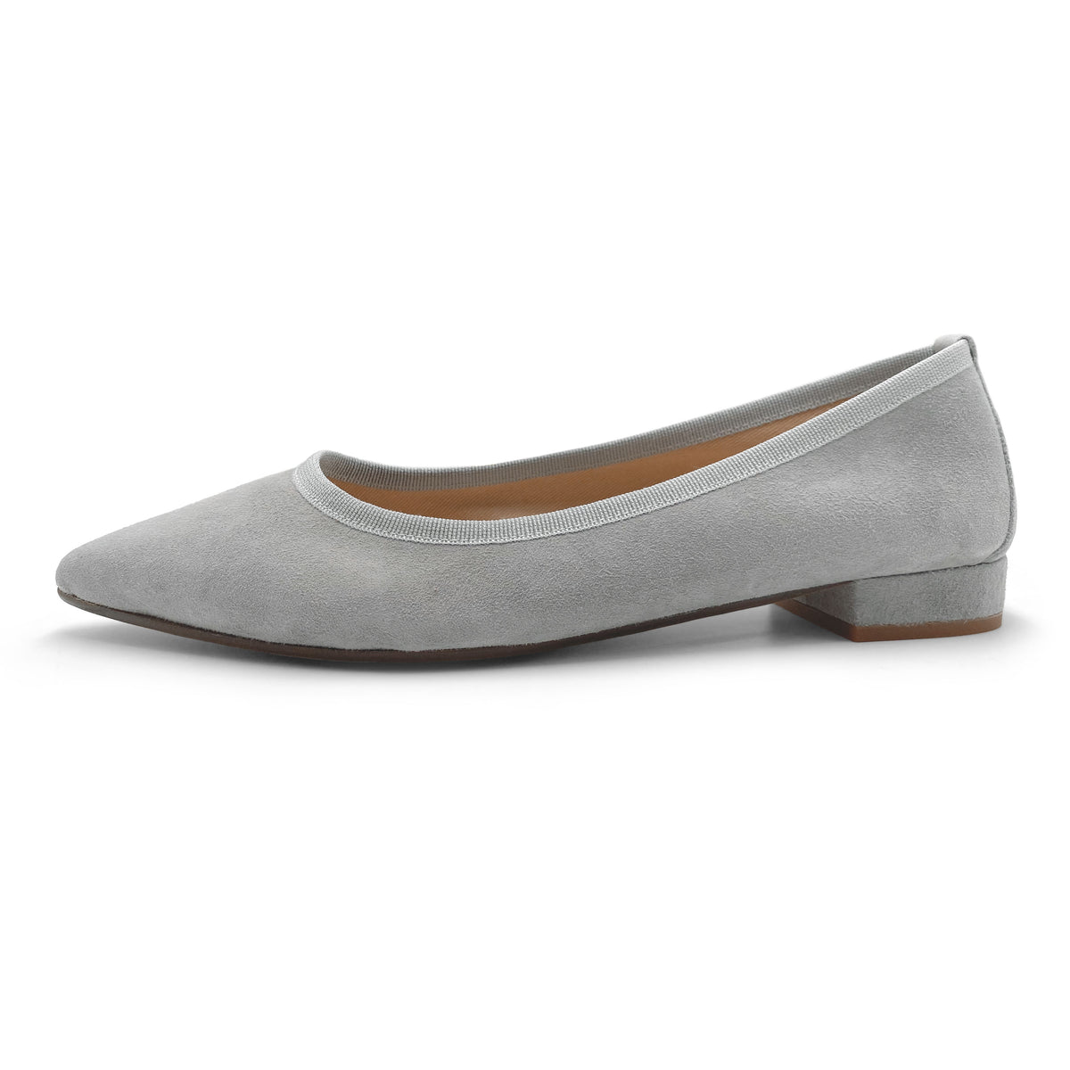 Graue spitze Wildlederballerinas