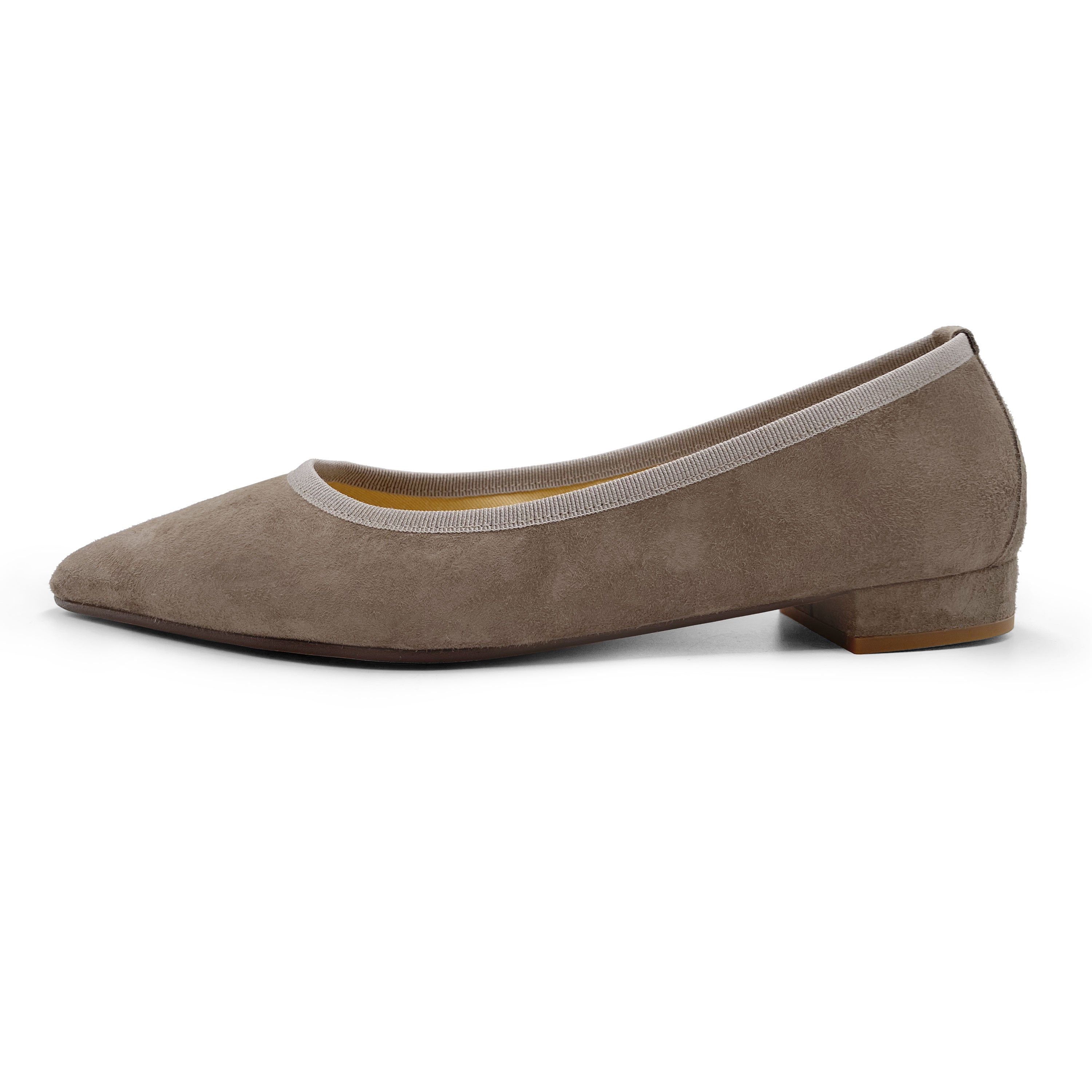 Taupefarbene spitze Wildlederballerinas