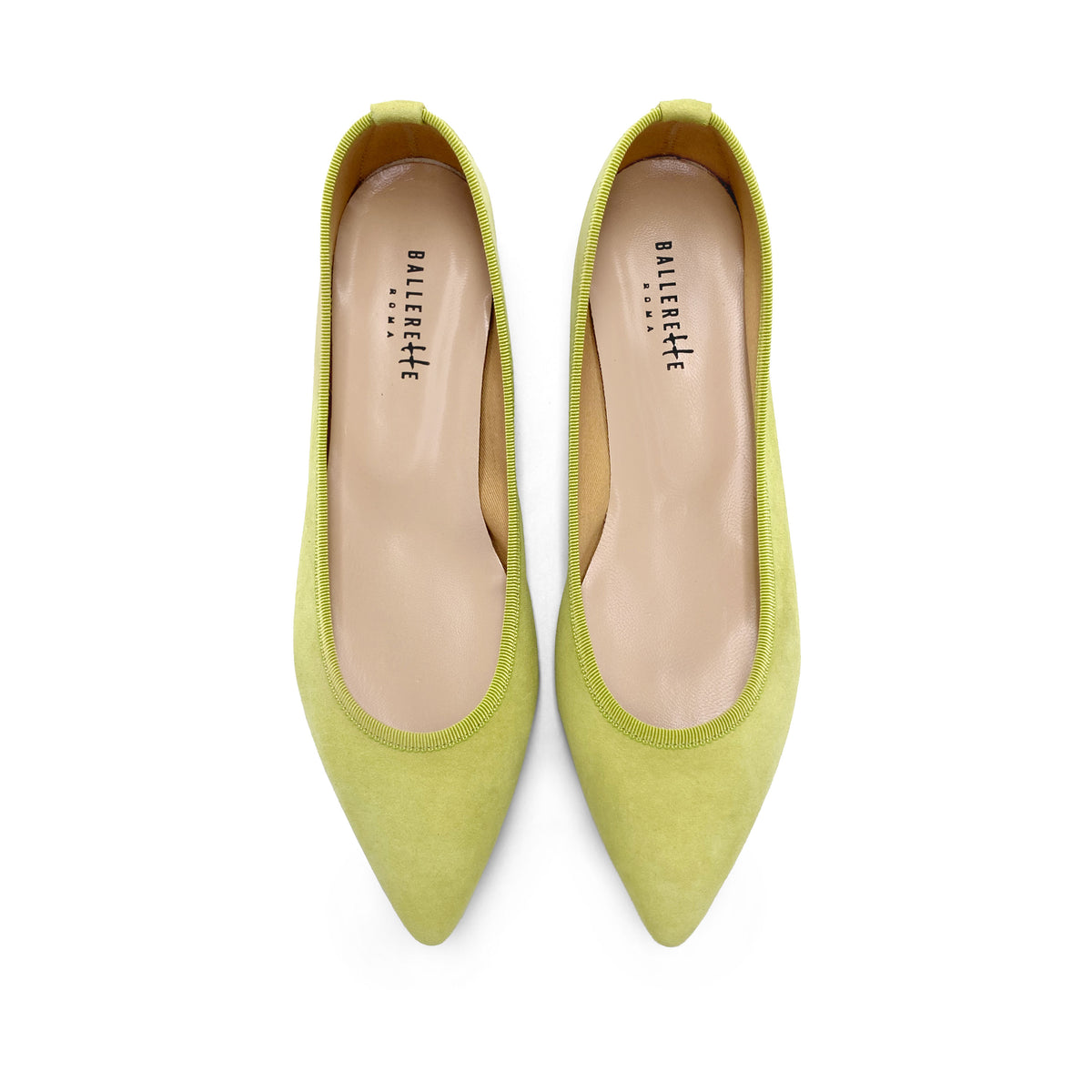Ballerine a punta verdi lime in camoscio