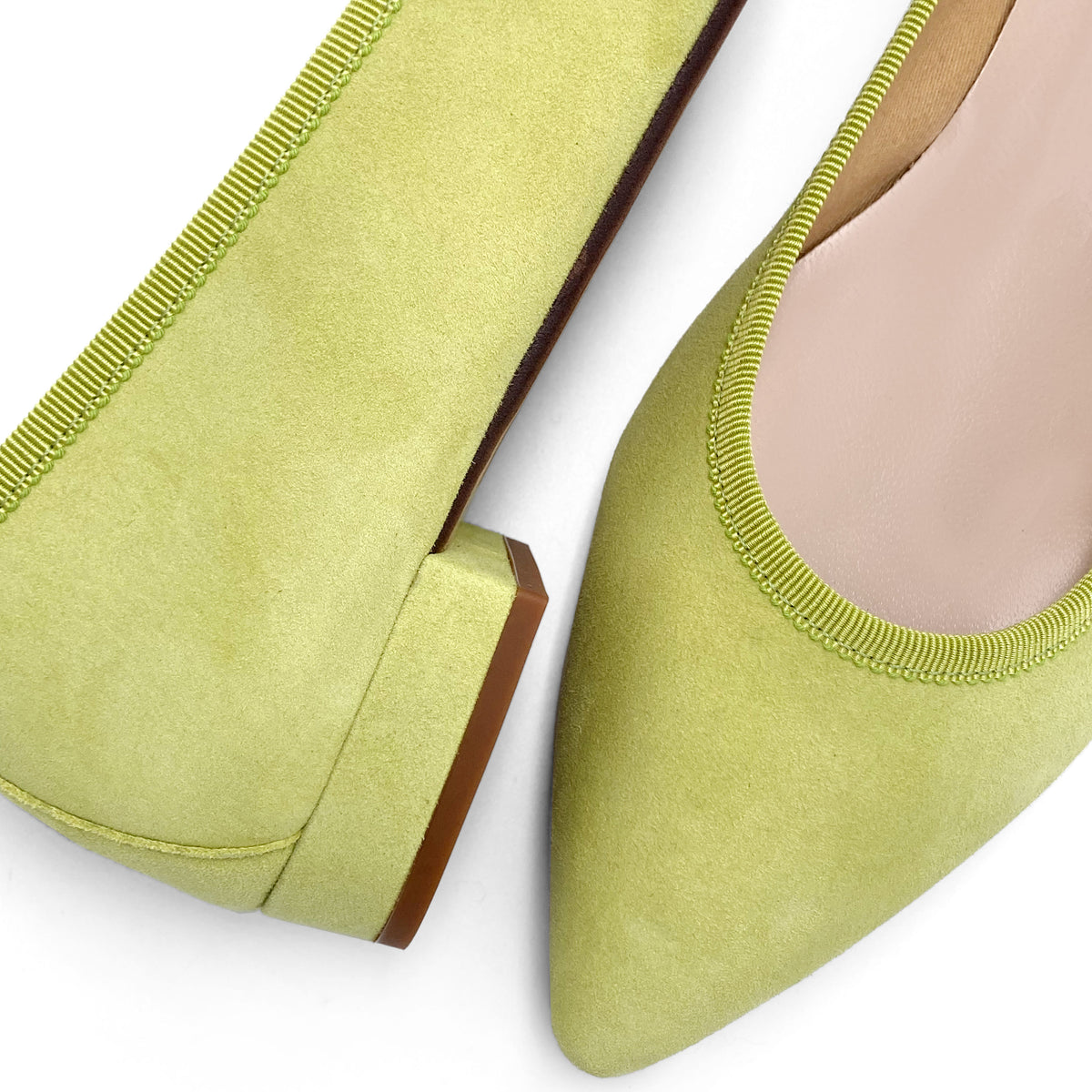 Lime green suede pointed ballet flats