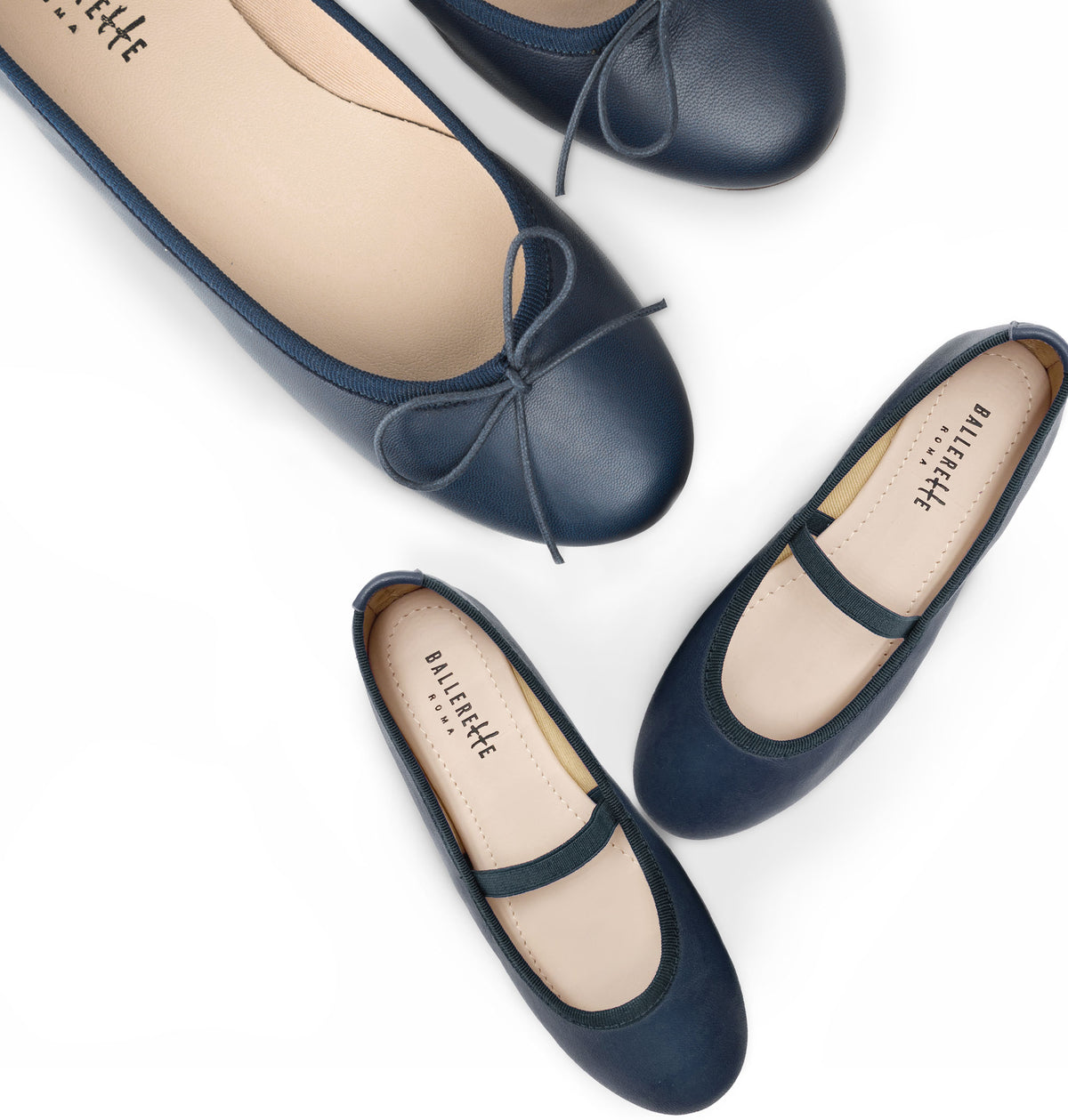 Ballerine bambina blu in pelle con elastico