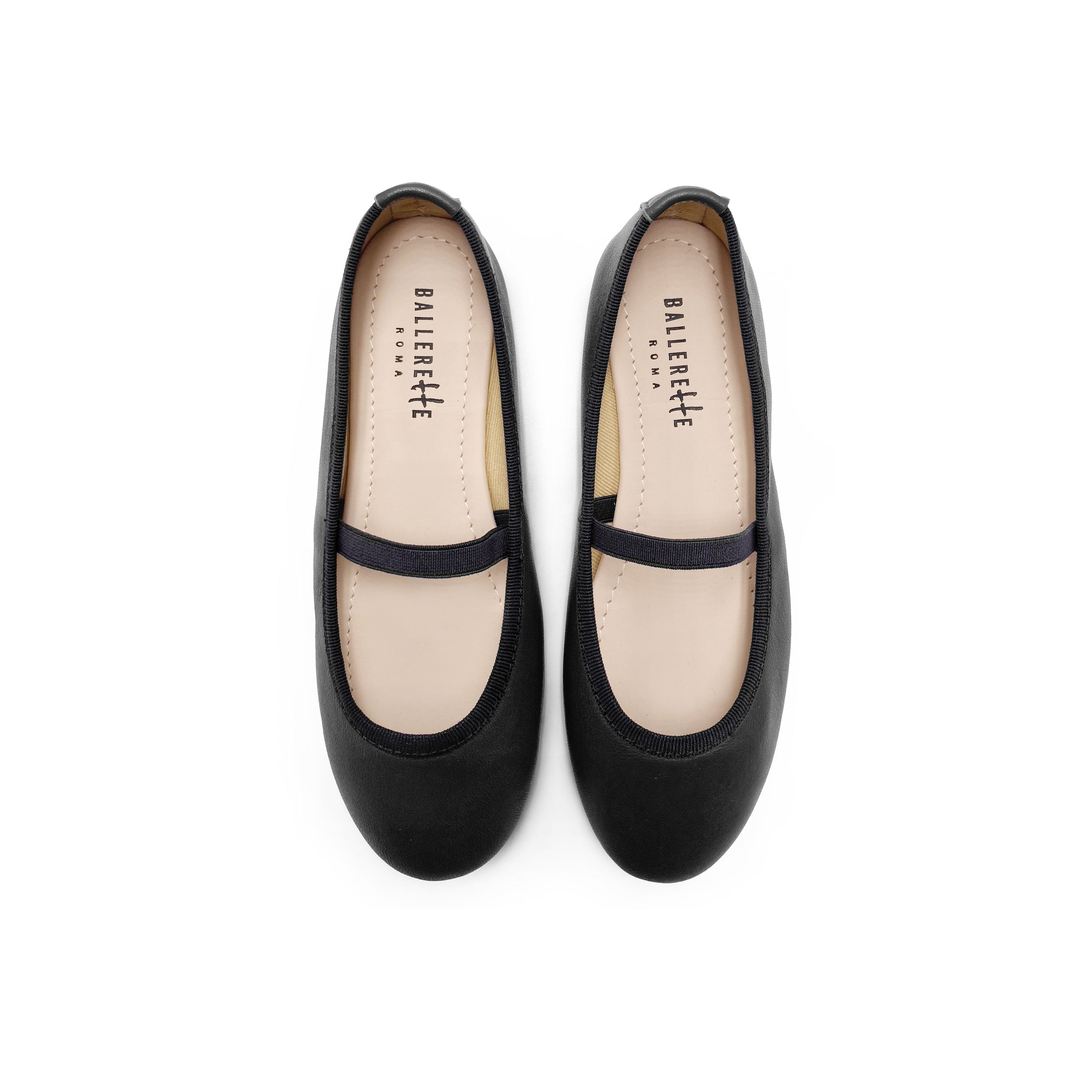 Schwarze Lederballerinas für Mädchen mit Gummizug