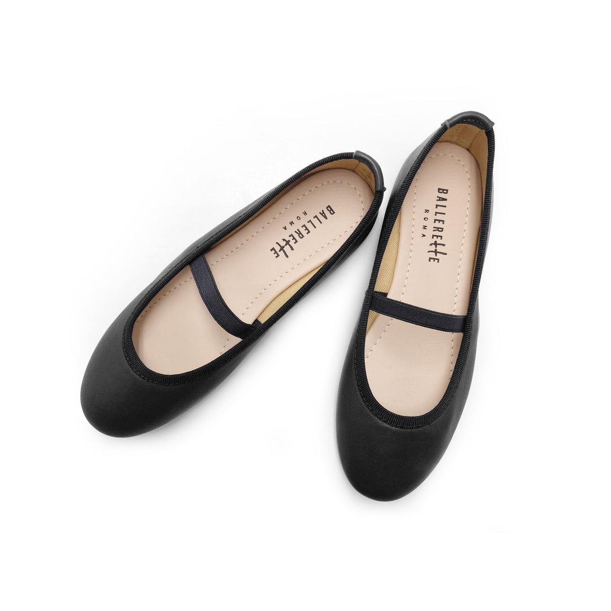 Ballerines fille en cuir noir avec élastique