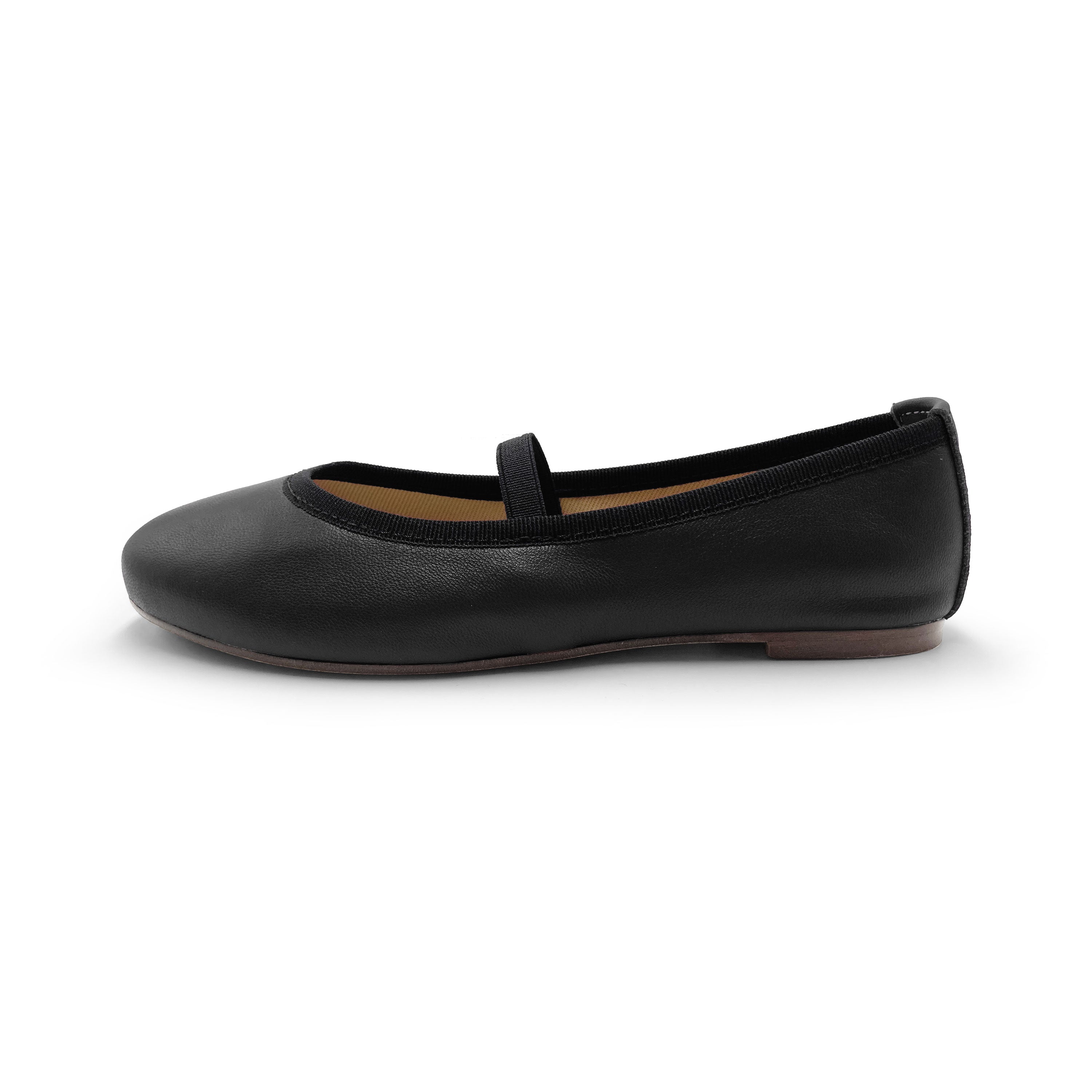 Ballerines fille en cuir noir avec élastique
