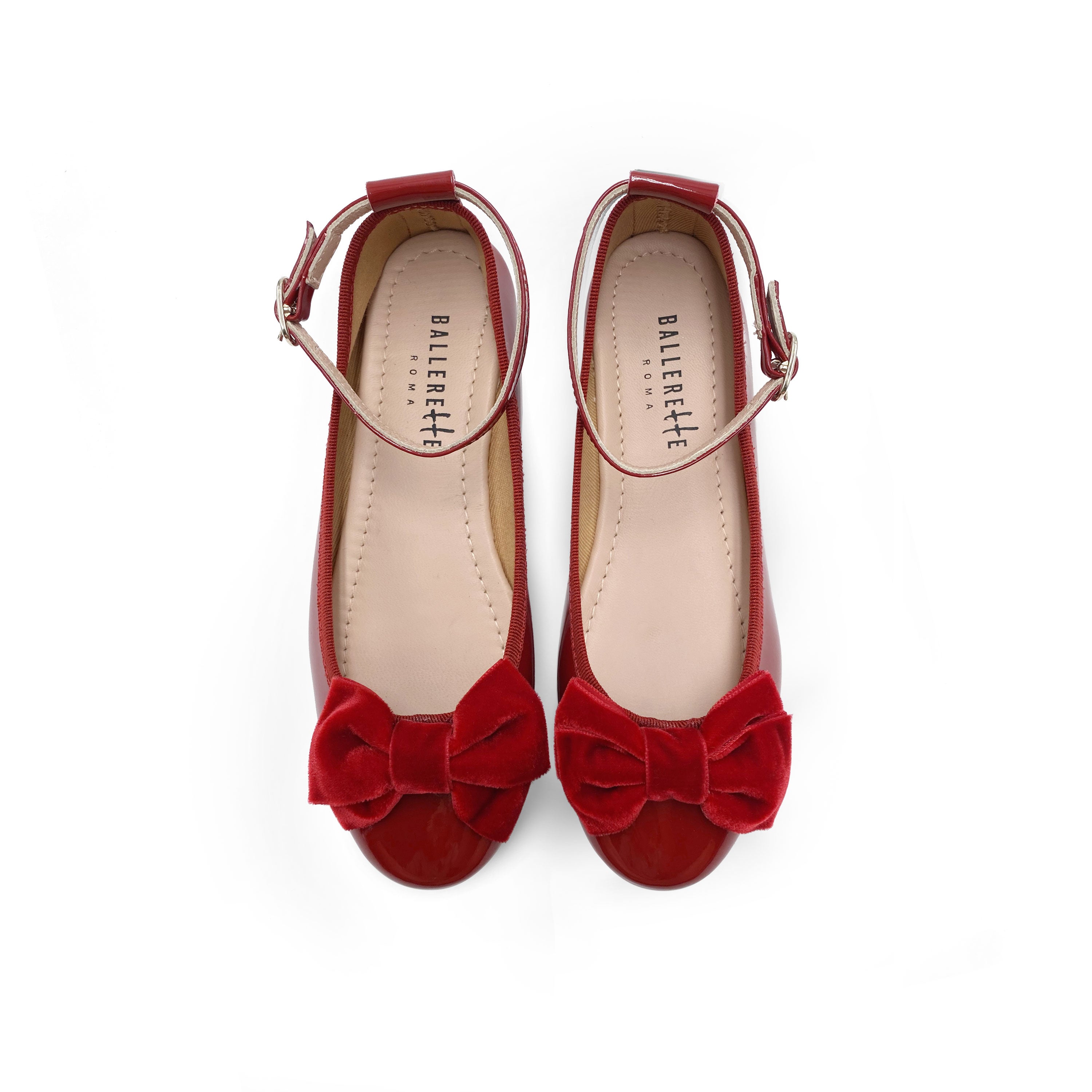 Ballerine da bambina in vernice rossa e fiocco in velluto