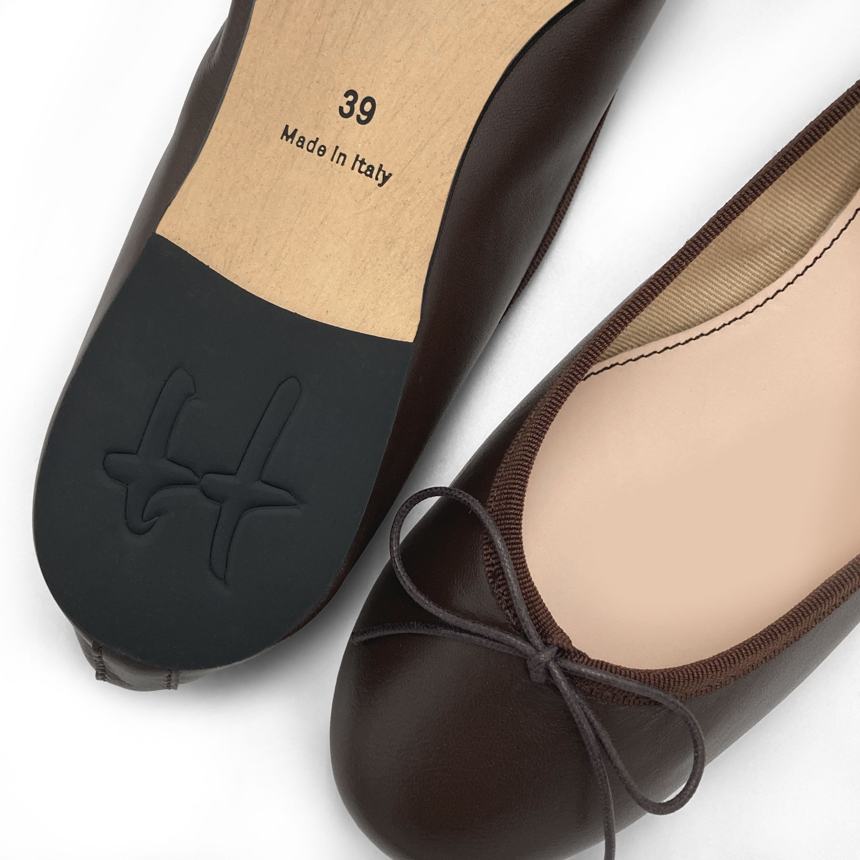 Dark-brown leather ballet flats