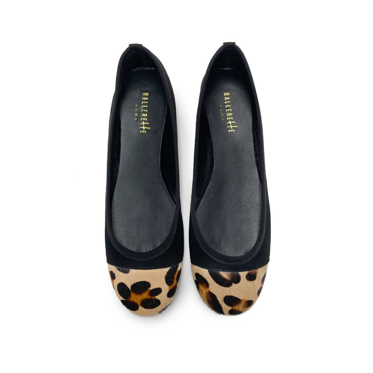 Ballerines en daim noir à bout tacheté animalier