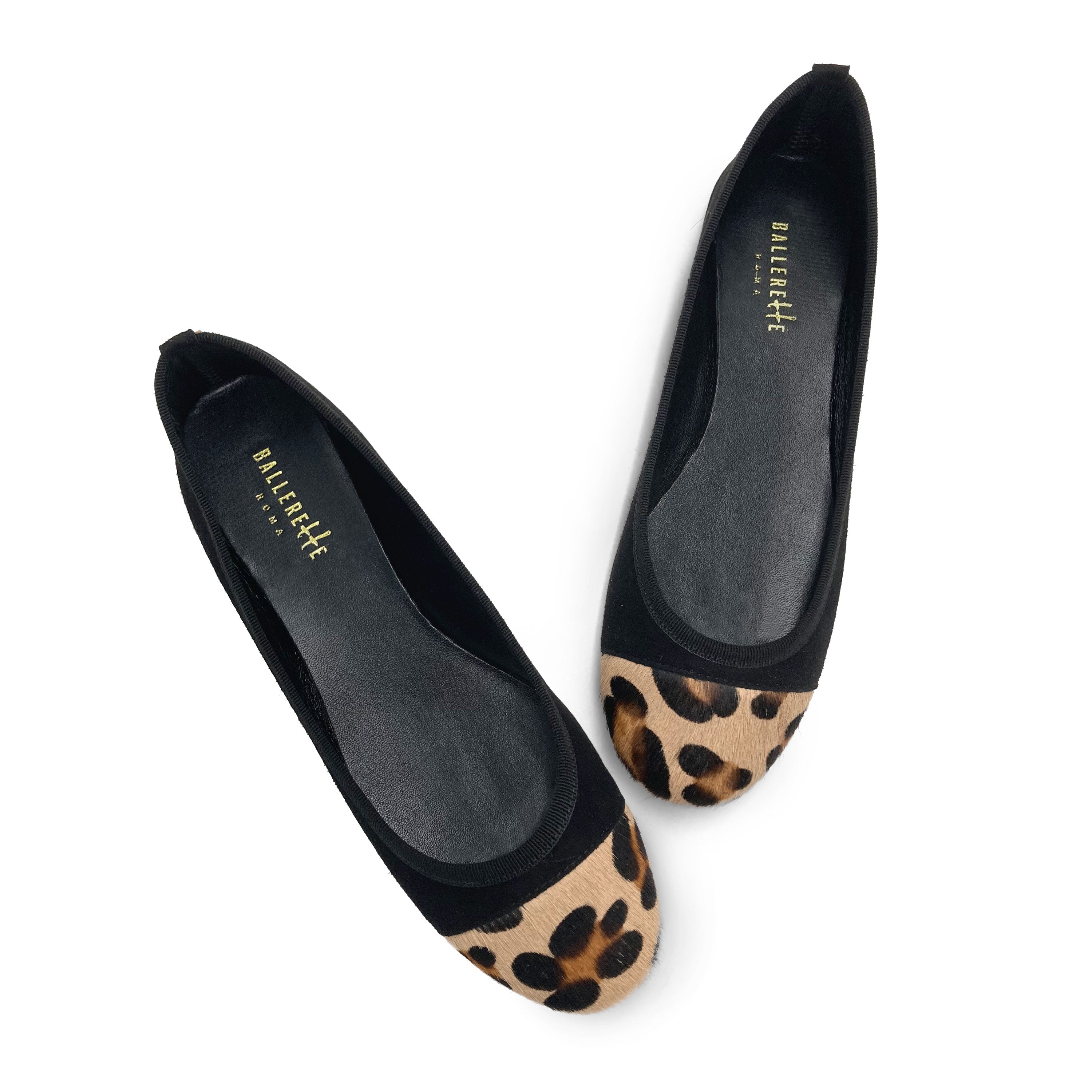 Ballerines en daim noir à bout tacheté animalier
