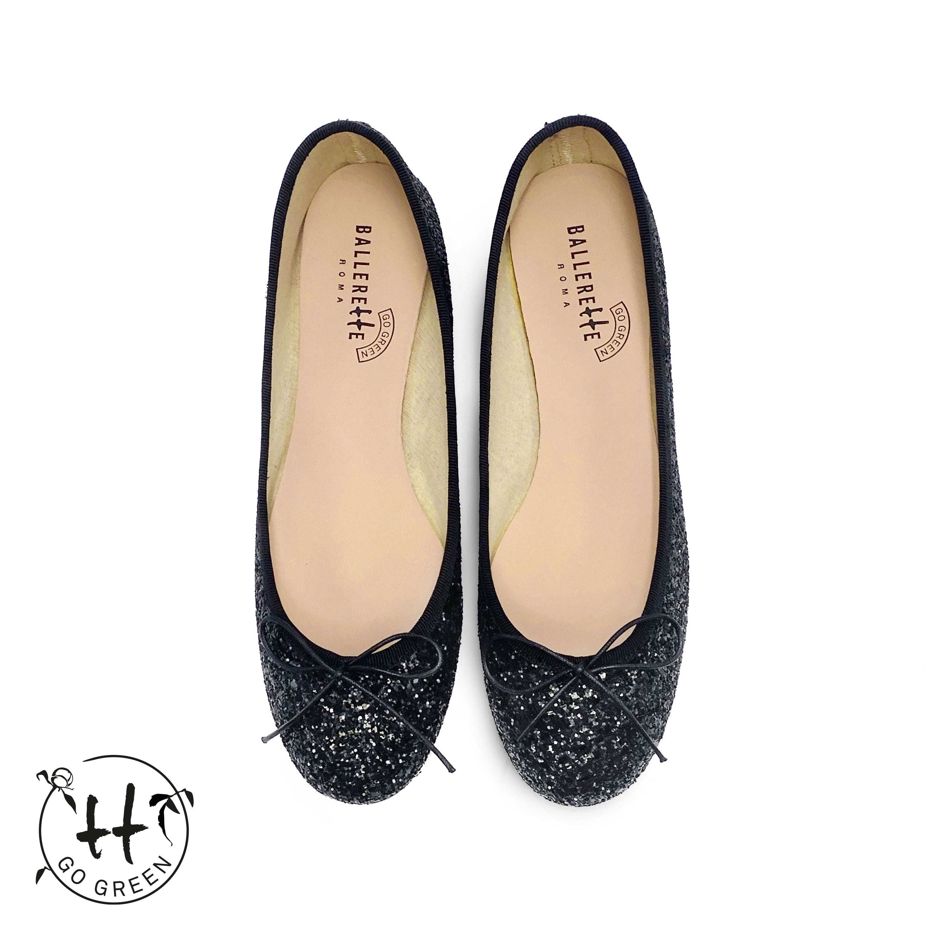 TT GO GREEN Collection - Ballerine nere glitterate in tessuto ECO