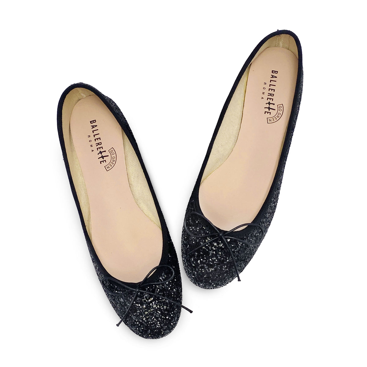 TT GO GREEN Collection - Ballerine nere glitterate in tessuto ECO
