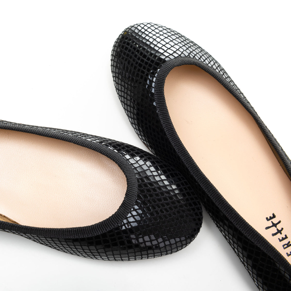 Black metallic suede ballet flats