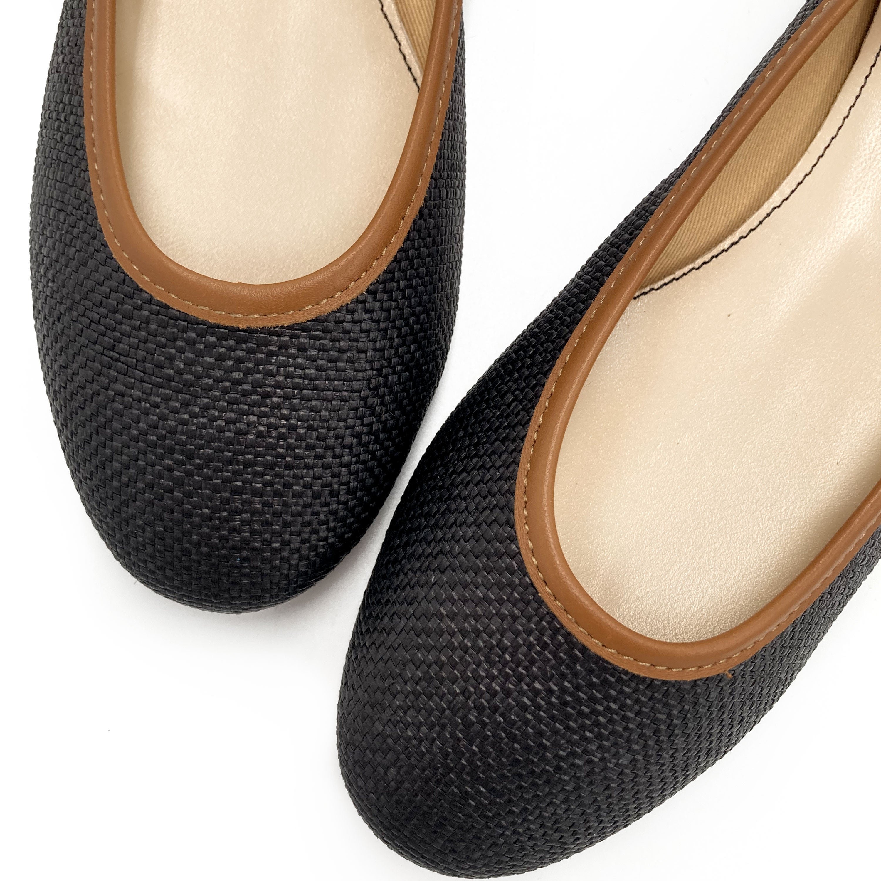 Black summer raffia ballet flats