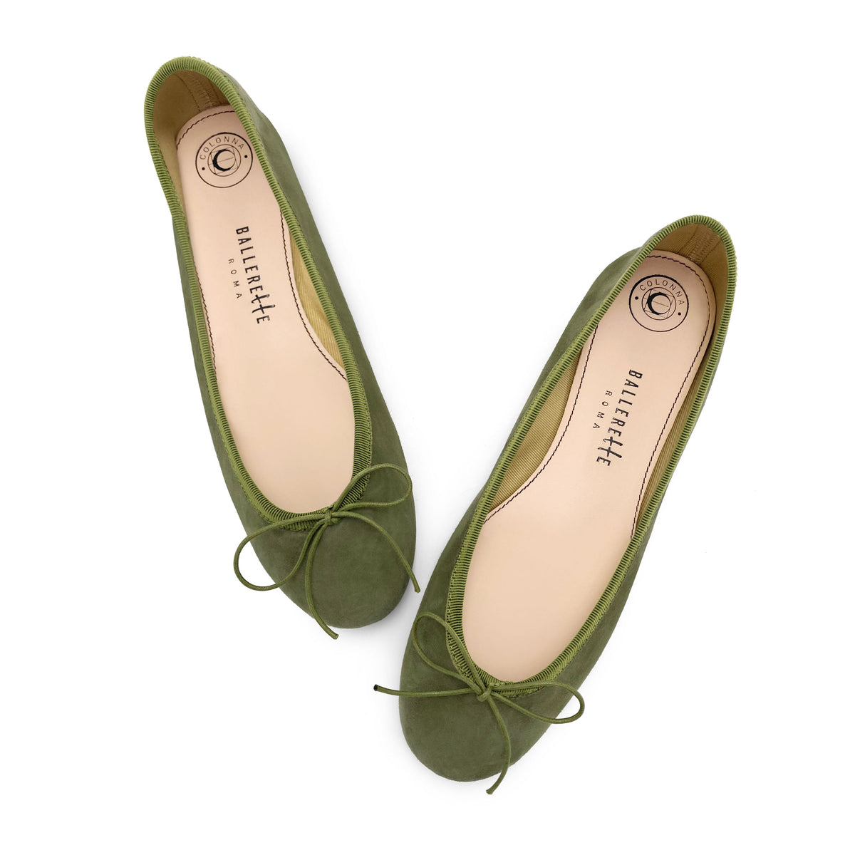 Green suede ballet flats