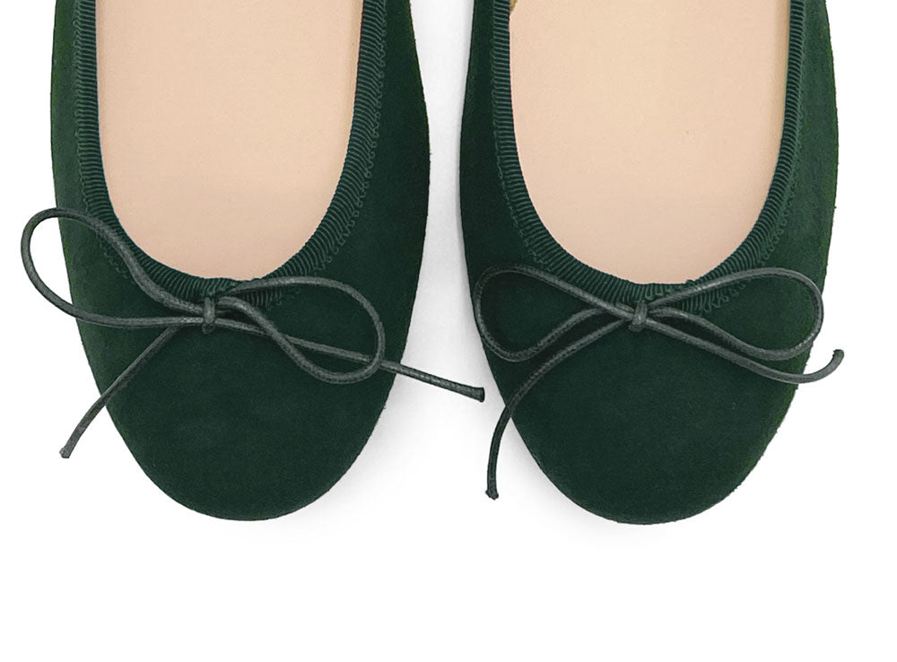 Ballerine in camoscio verdi bottiglia