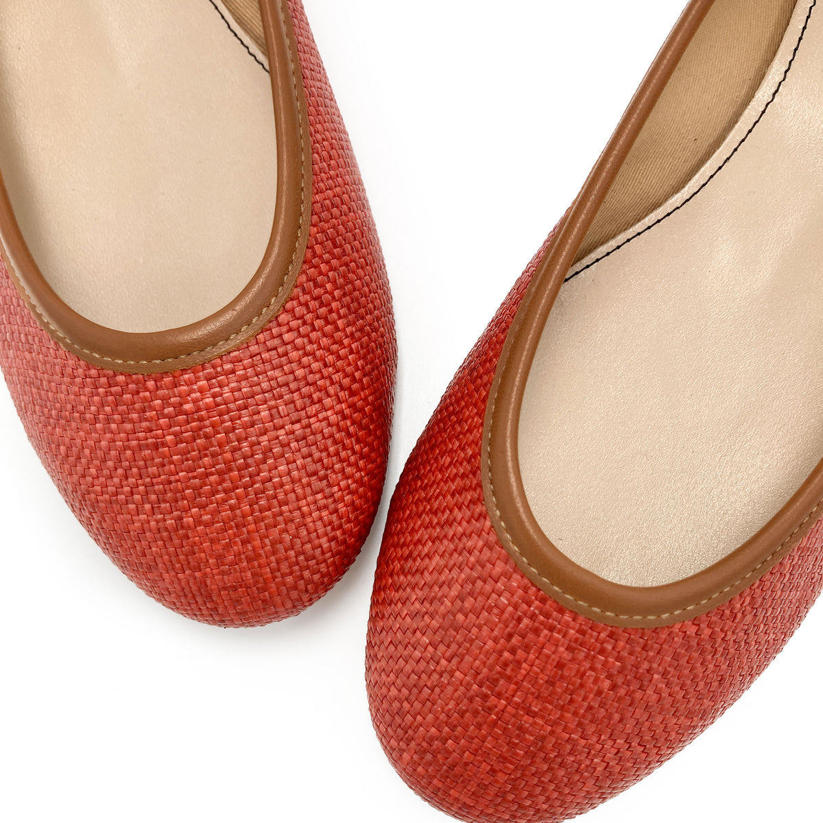 Red summer raffia ballet flats