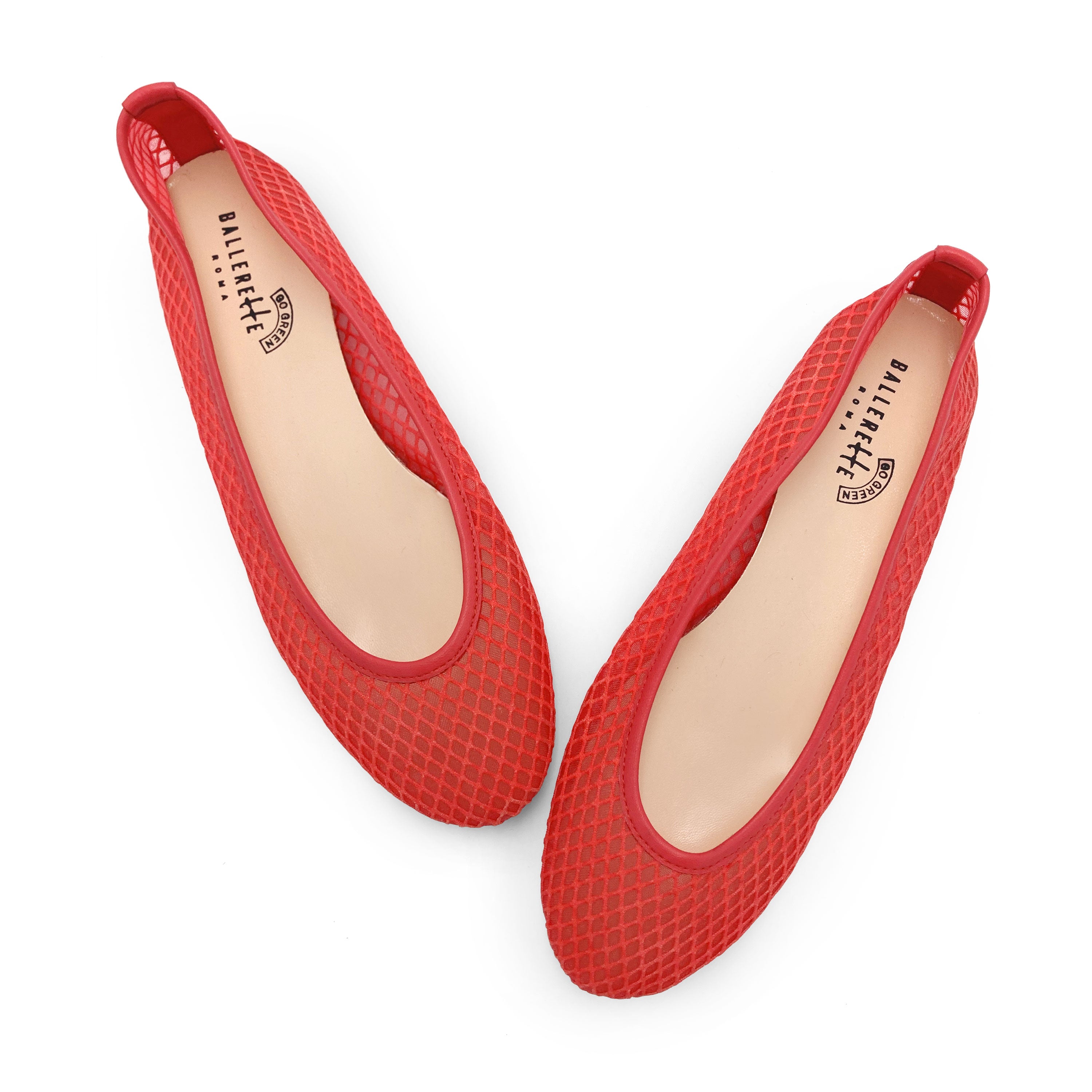 TT Go Green - Ballerines rouge corail en tissu mesh eco-recyclé transparent