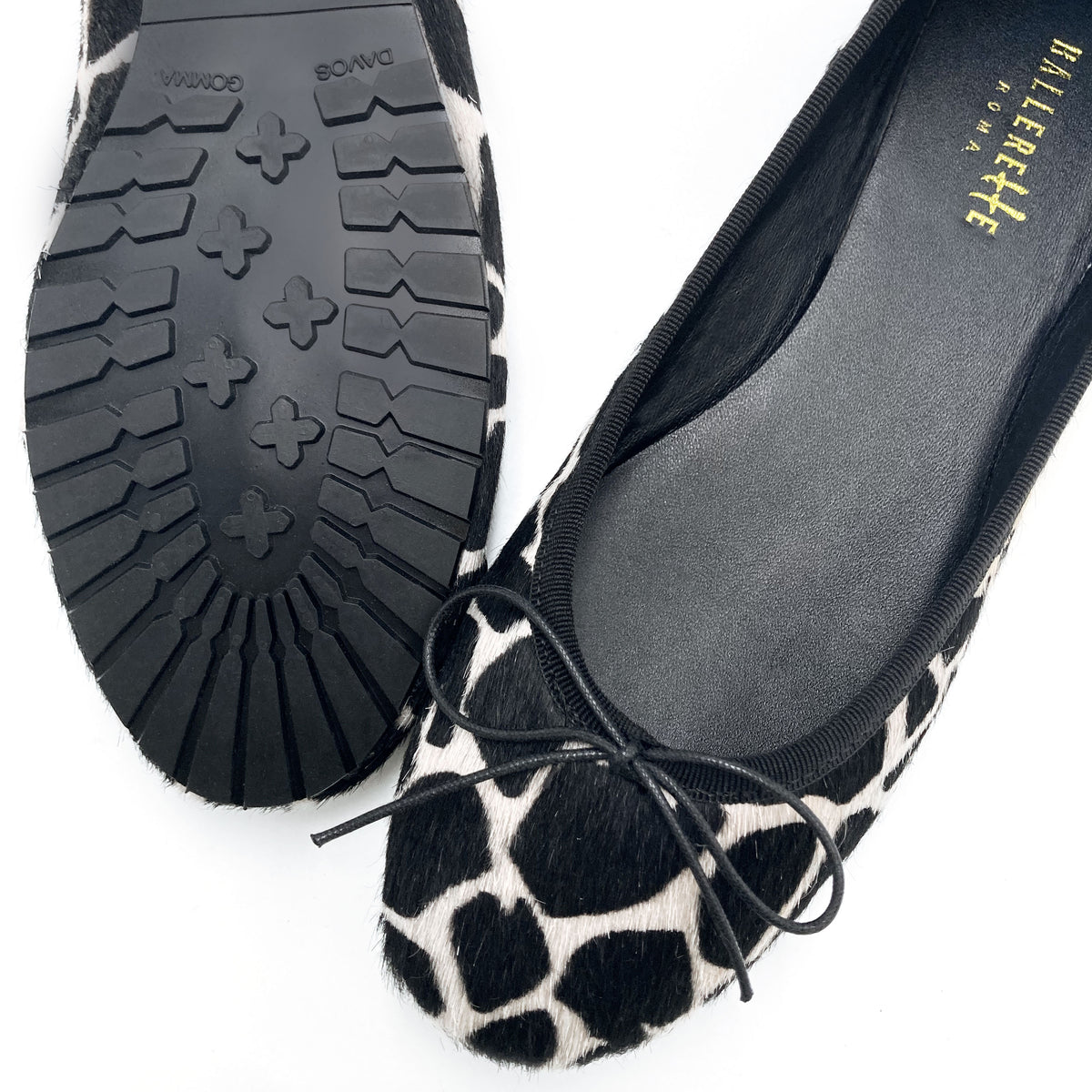 Ballerine animalier in cavallino maculato bianco e nero