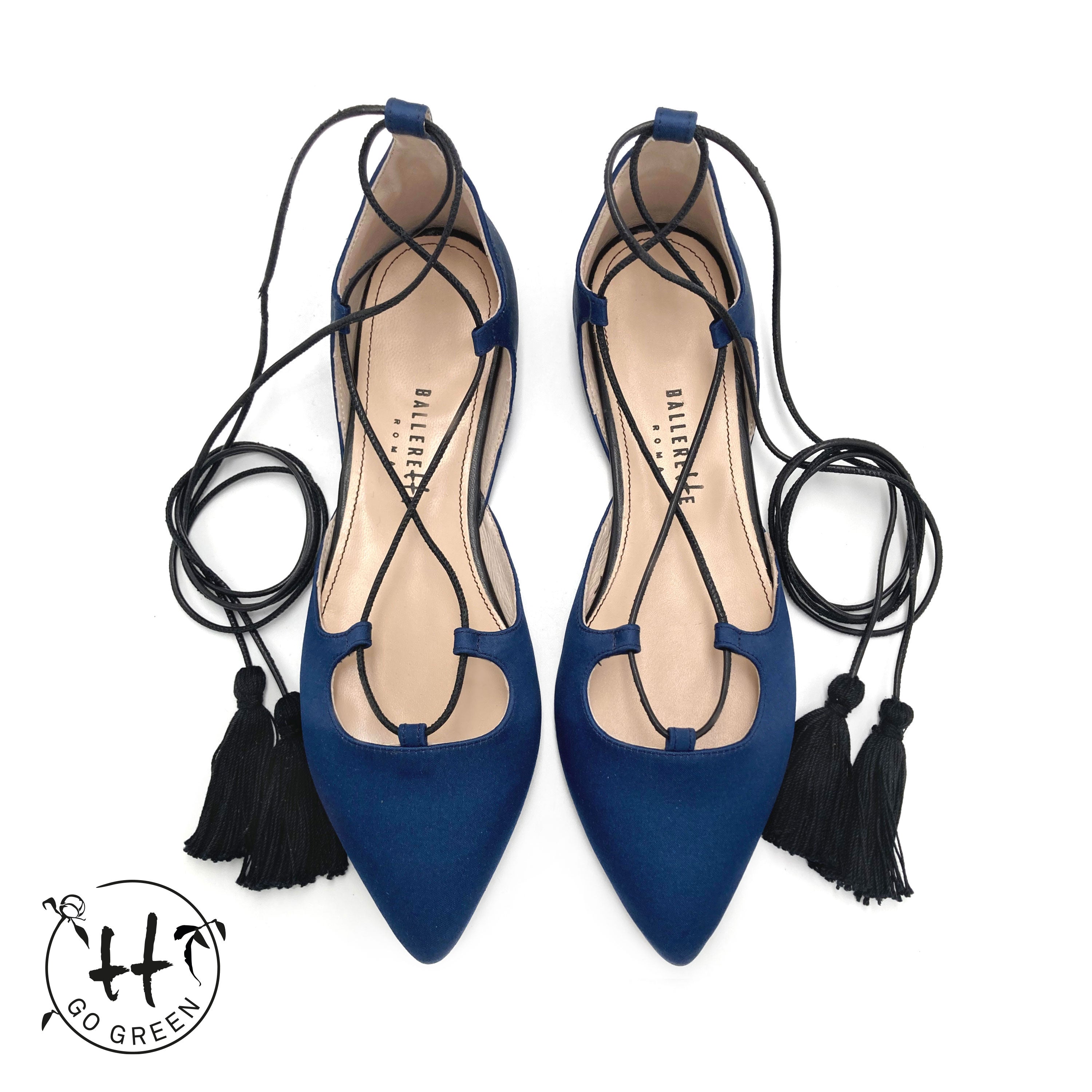 TT GO GREEN COLLECTION - Ballerine blu con lacci alla schiava in raso ecologico