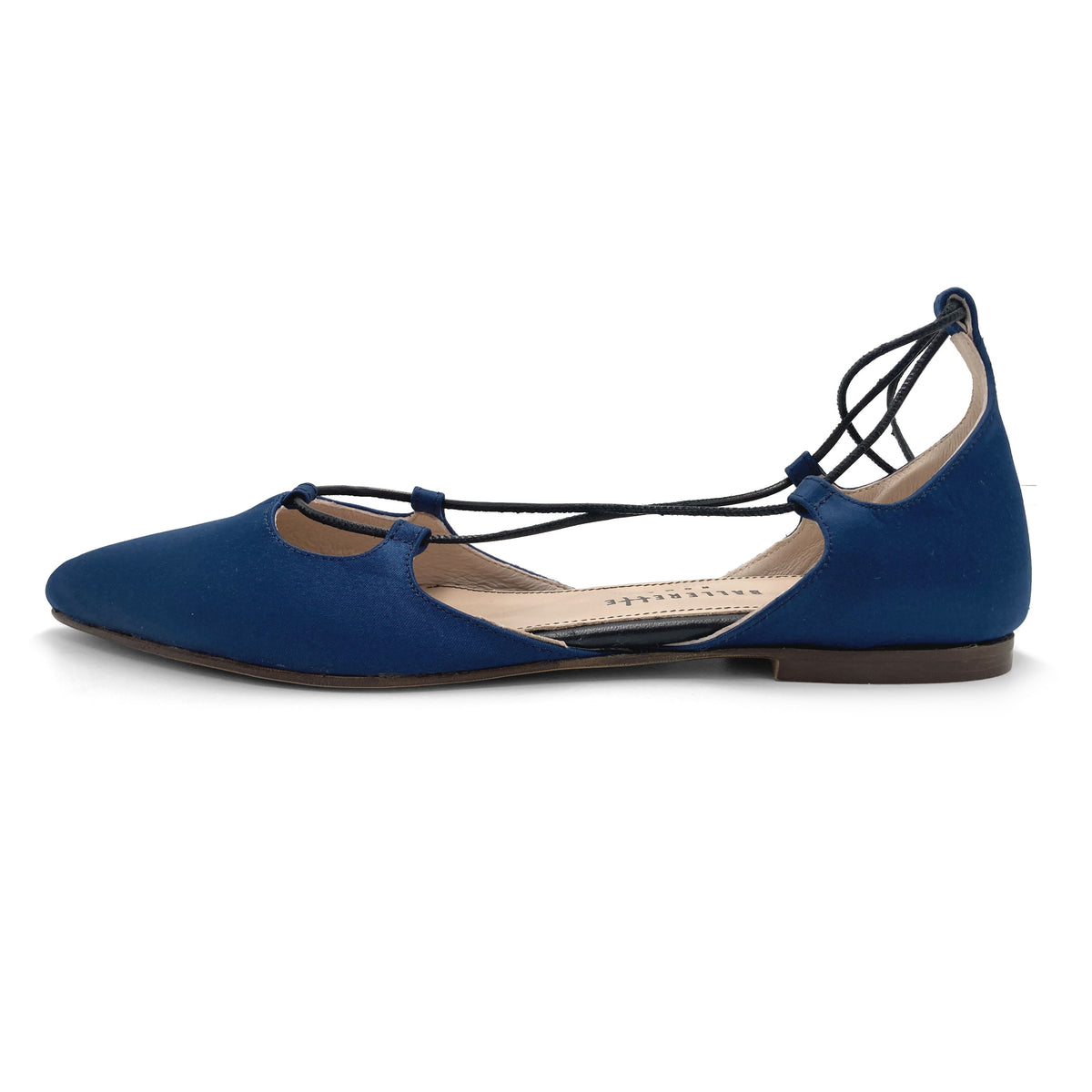 TT GO GREEN COLLECTION - Blaue Ballerinas aus recyceltem Satin mit Gladiator-Schnürung