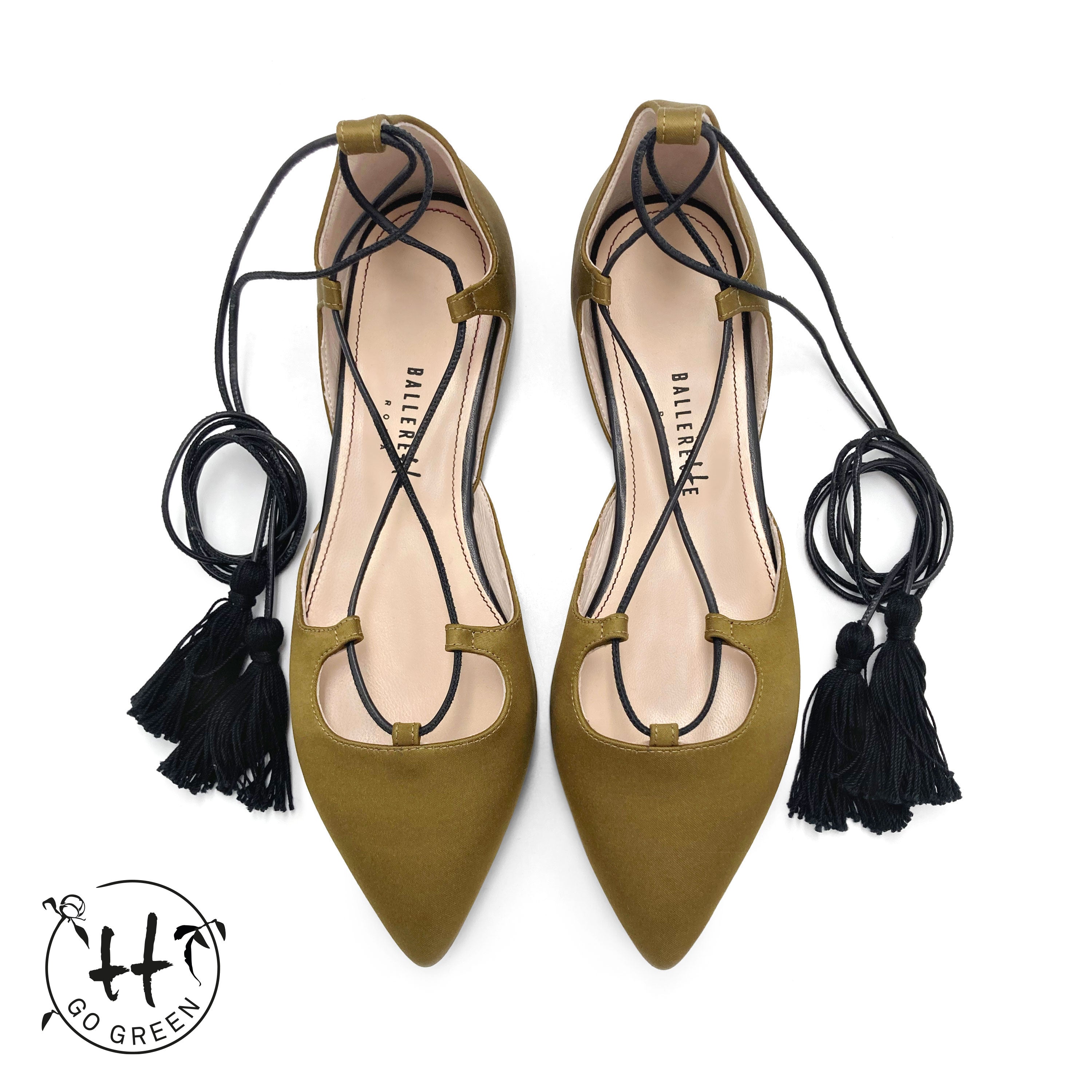 TT GO GREEN COLLECTION - Ballerine mostarda con lacci alla schiava in raso ecologico