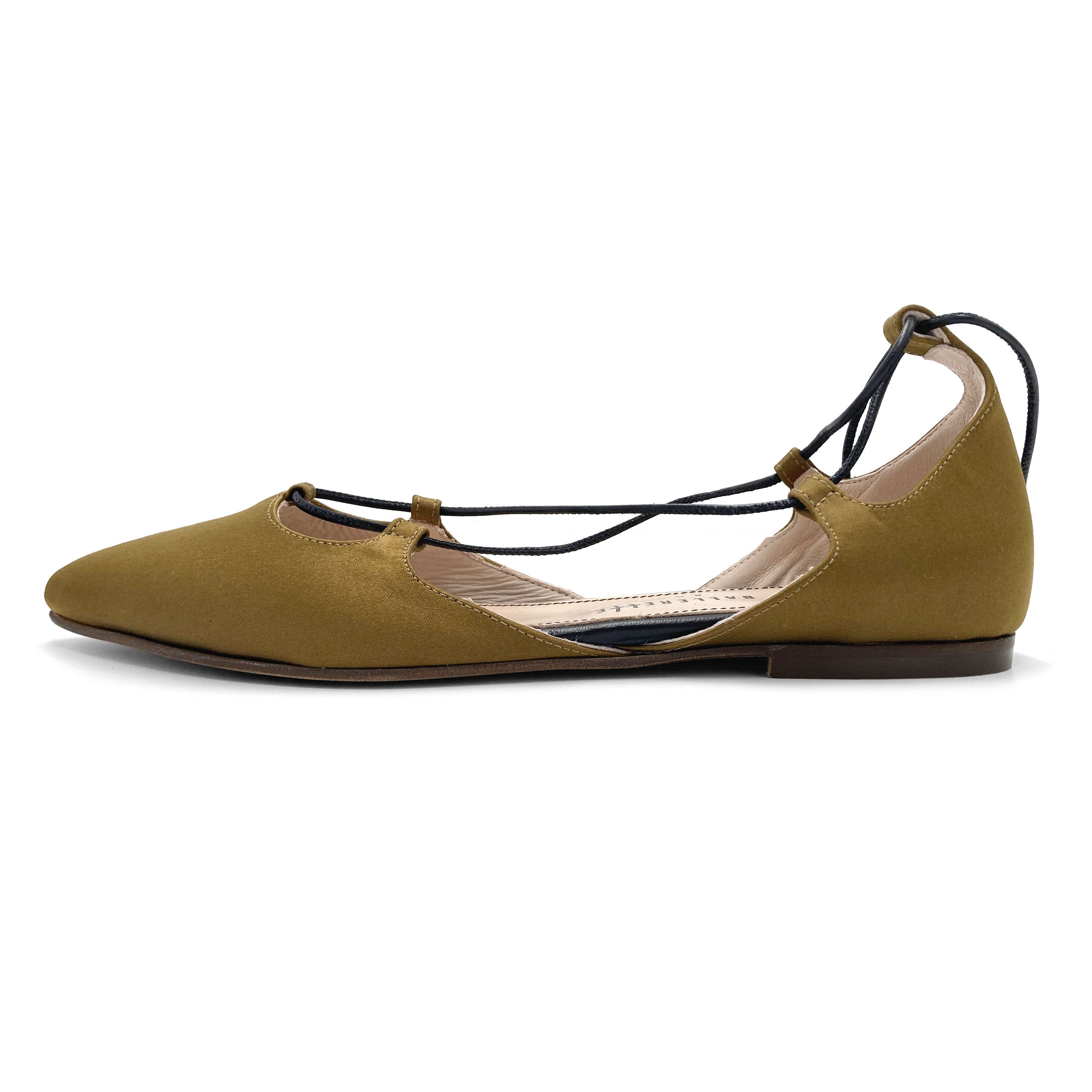 TT GO GREEN COLLECTION - Ballerine mostarda con lacci alla schiava in raso ecologico