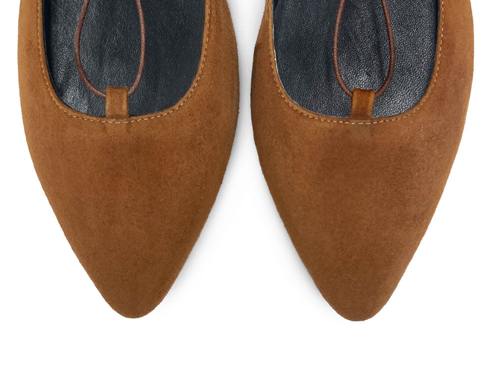 Ballerines à lacets style spartiate en daim marron brandy